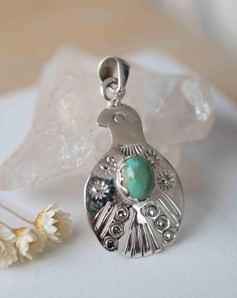 Turquoise Pendant ~ Bird  ~ Sterling Silver 925  ~ Delicate ~ Bohemian ~  Charm ~ MP005
