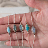 Turquoise, Labradorite, Larimar, Moonstone and Aqua Chalcedony Bracelet ~ Sterling Silver 925 ~Handmade ~Hippie ~Bohemian  ~Stackable MB0