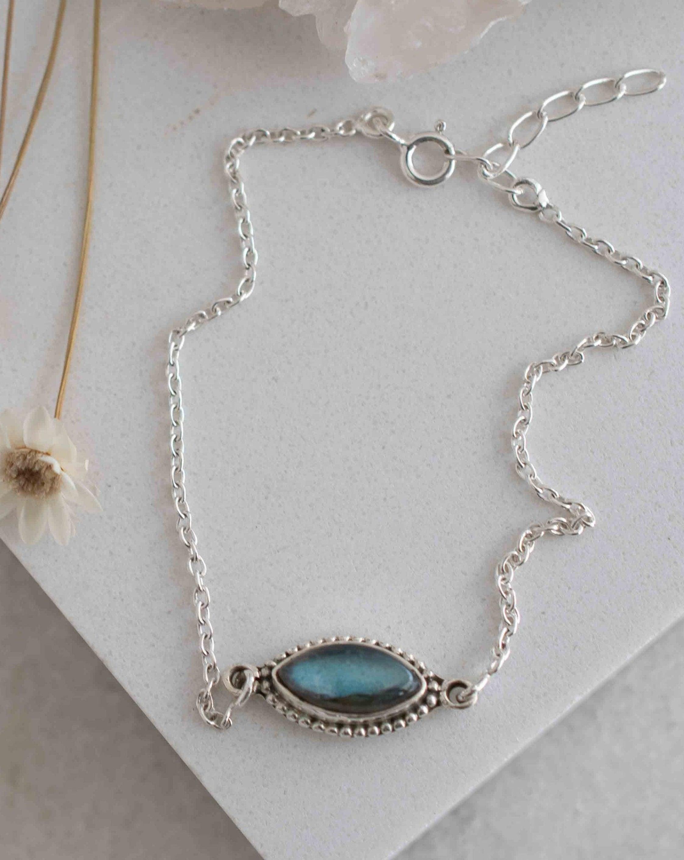 Turquoise, Labradorite, Larimar, Moonstone and Aqua Chalcedony Bracelet ~ Sterling Silver 925 ~Handmade ~Hippie ~Bohemian  ~Stackable MB0