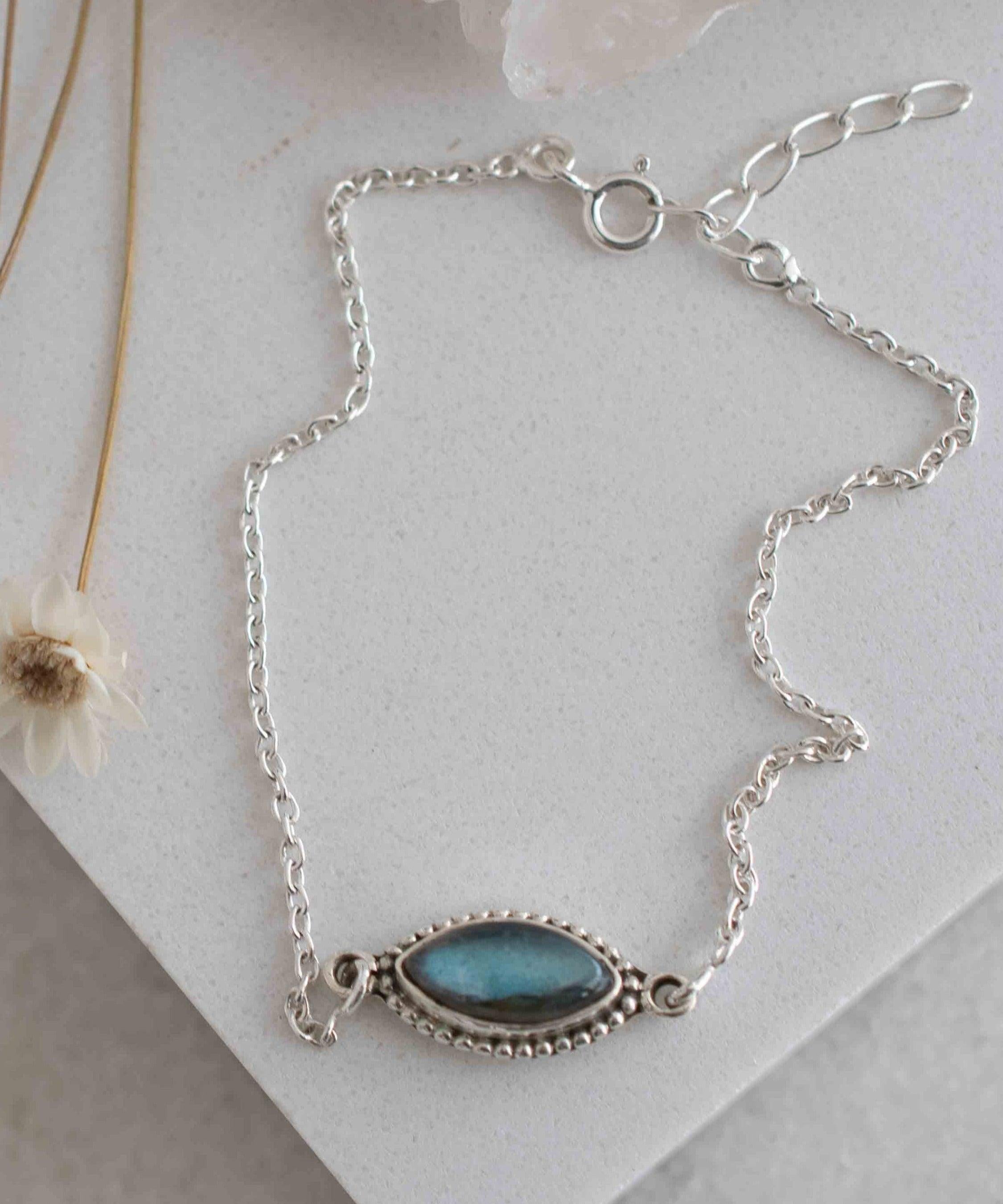 Turquoise, Labradorite, Larimar, Moonstone and Aqua Chalcedony Bracelet ~ Sterling Silver 925 ~Handmade ~Hippie ~Bohemian  ~Stackable MB0