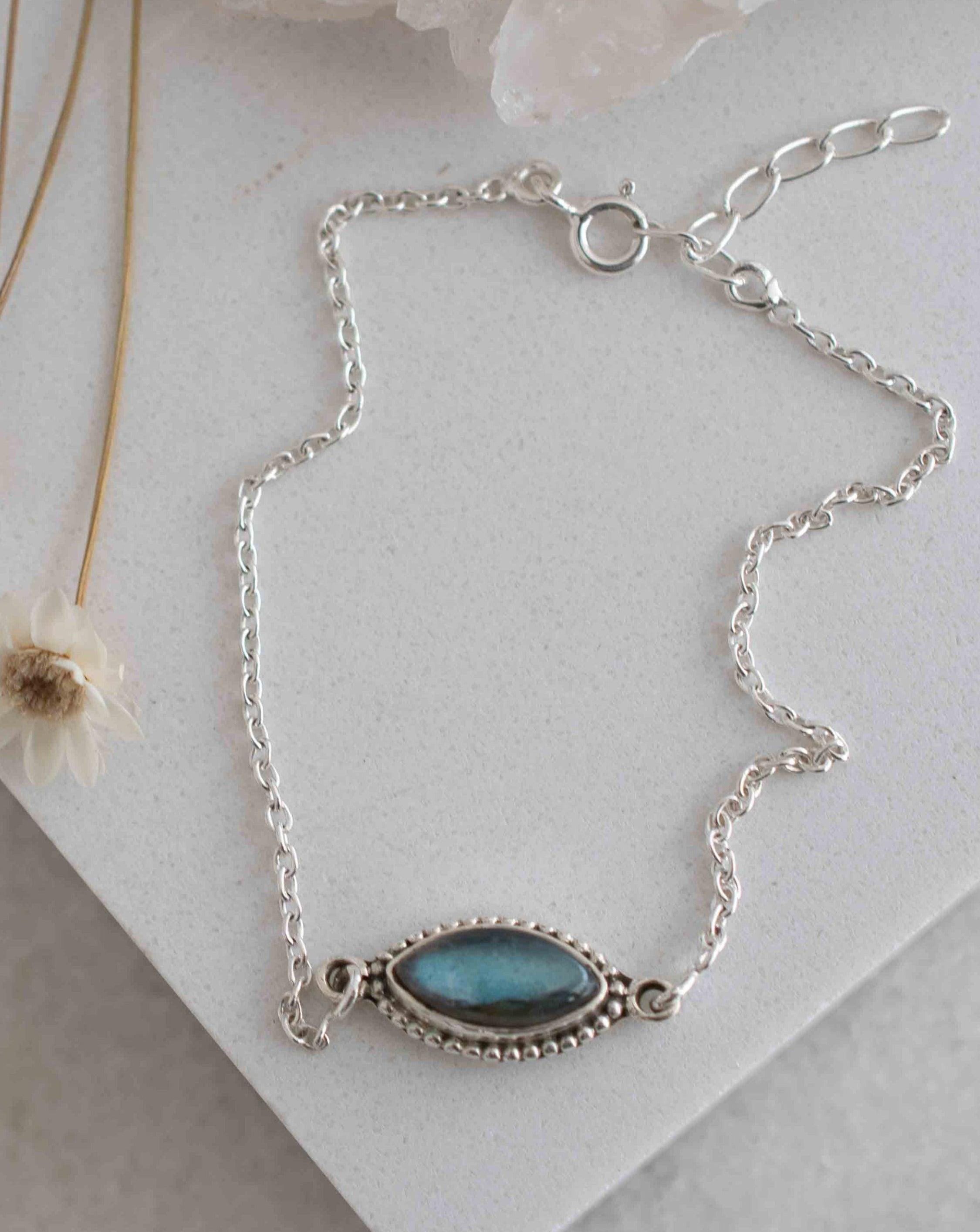 Turquoise, Labradorite, Larimar, Moonstone and Aqua Chalcedony Bracelet ~ Sterling Silver 925 ~Handmade ~Hippie ~Bohemian  ~Stackable MB0