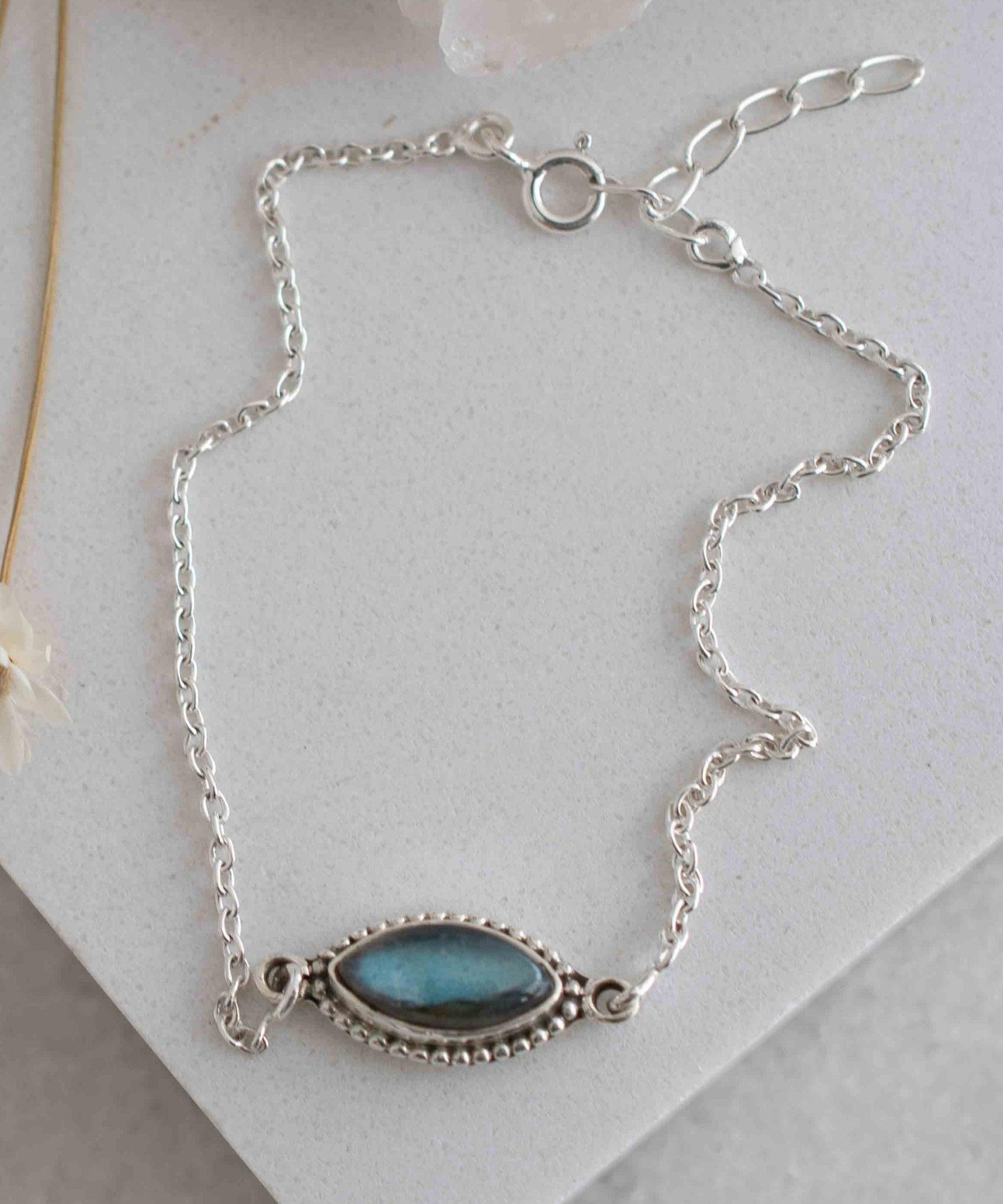 Turquoise, Labradorite, Larimar, Moonstone and Aqua Chalcedony Bracelet ~ Sterling Silver 925 ~Handmade ~Hippie ~Bohemian  ~Stackable MB0