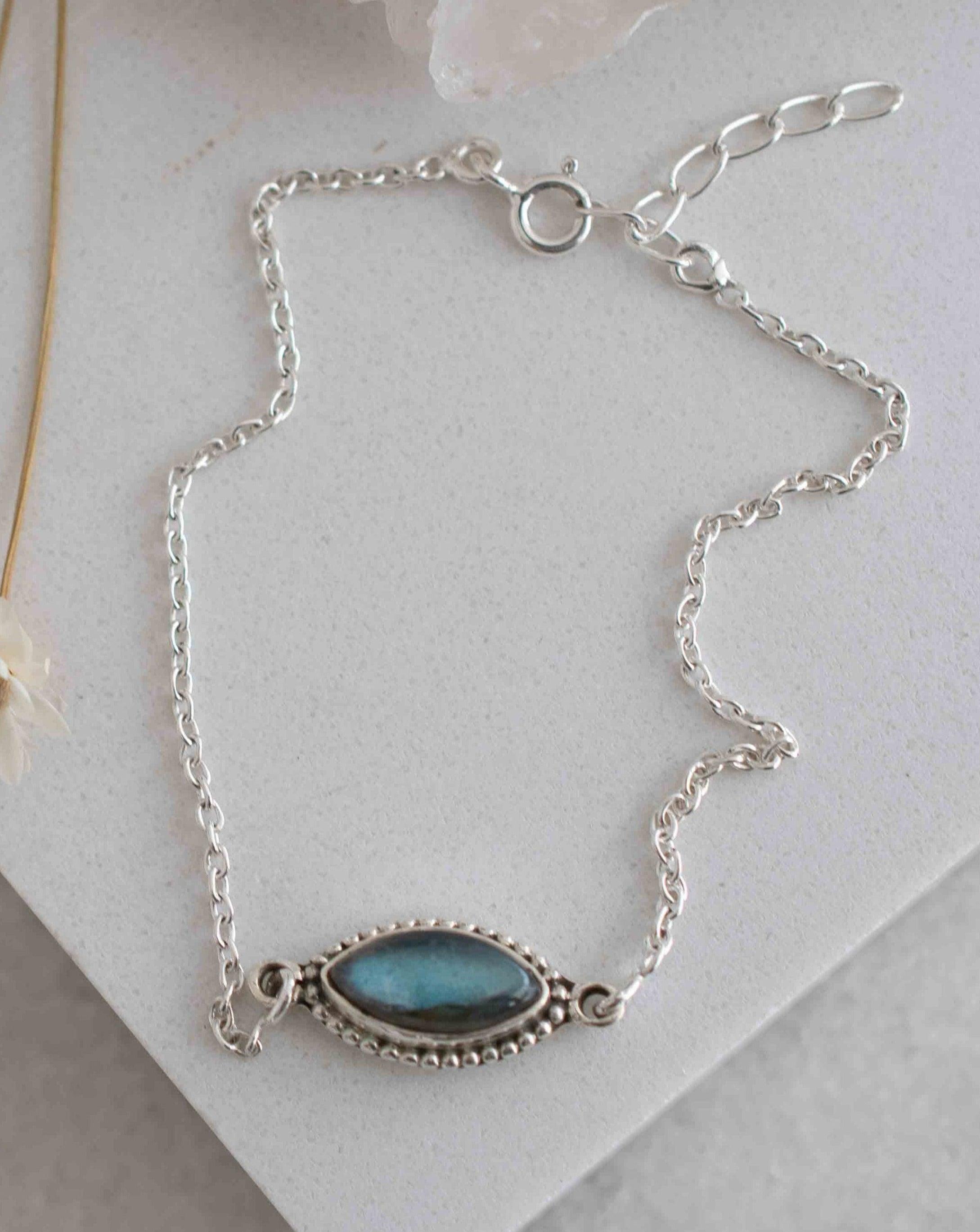 Turquoise, Labradorite, Larimar, Moonstone and Aqua Chalcedony Bracelet ~ Sterling Silver 925 ~Handmade ~Hippie ~Bohemian  ~Stackable MB0