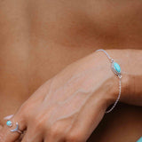 Turquoise, Labradorite, Larimar, Moonstone and Aqua Chalcedony Bracelet ~ Sterling Silver 925 ~Handmade ~Hippie ~Bohemian  ~Stackable MB042