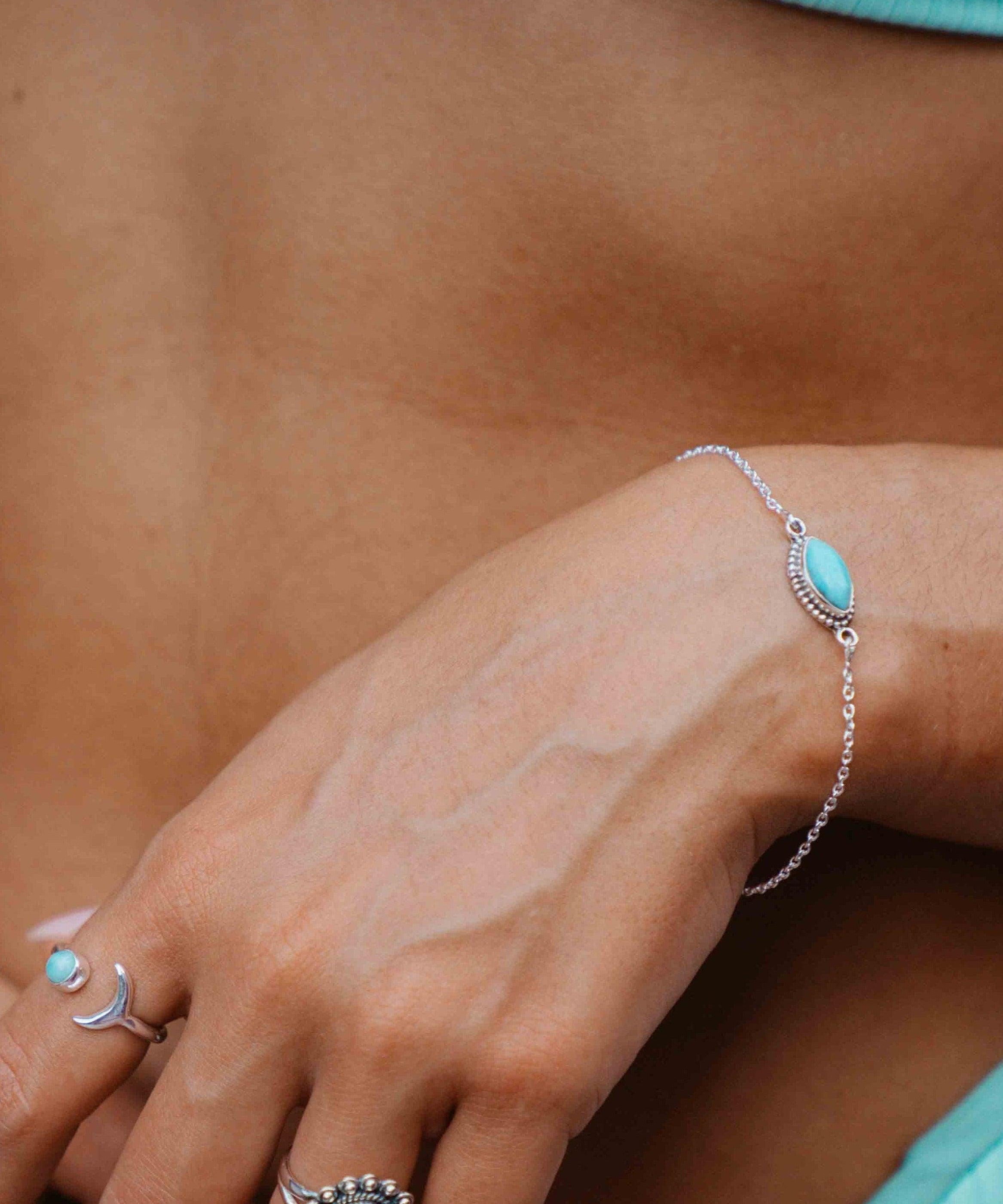 Turquoise, Labradorite, Larimar, Moonstone and Aqua Chalcedony Bracelet ~ Sterling Silver 925 ~Handmade ~Hippie ~Bohemian  ~Stackable MB042