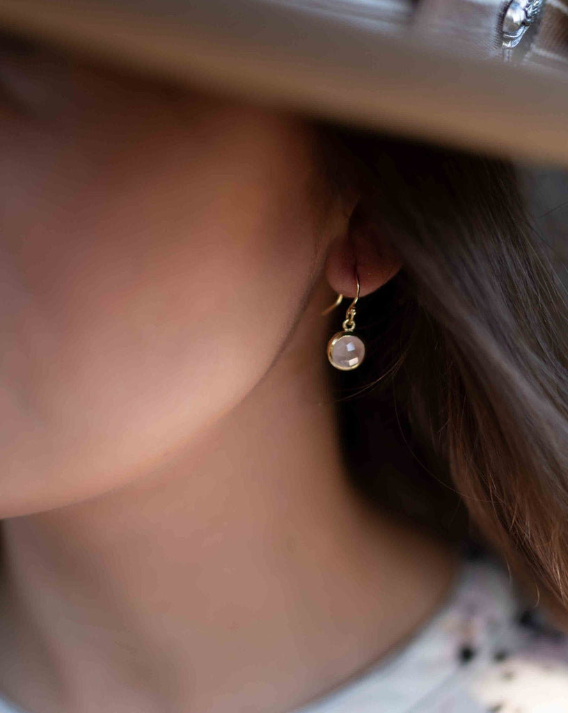 Rose Quartz 18k Gold Plated Earrings ~ Gemstone ~ Dangle Earrings ~ Round ~ Handmade ~ Jewelry ~ Gift for her ~ ME199