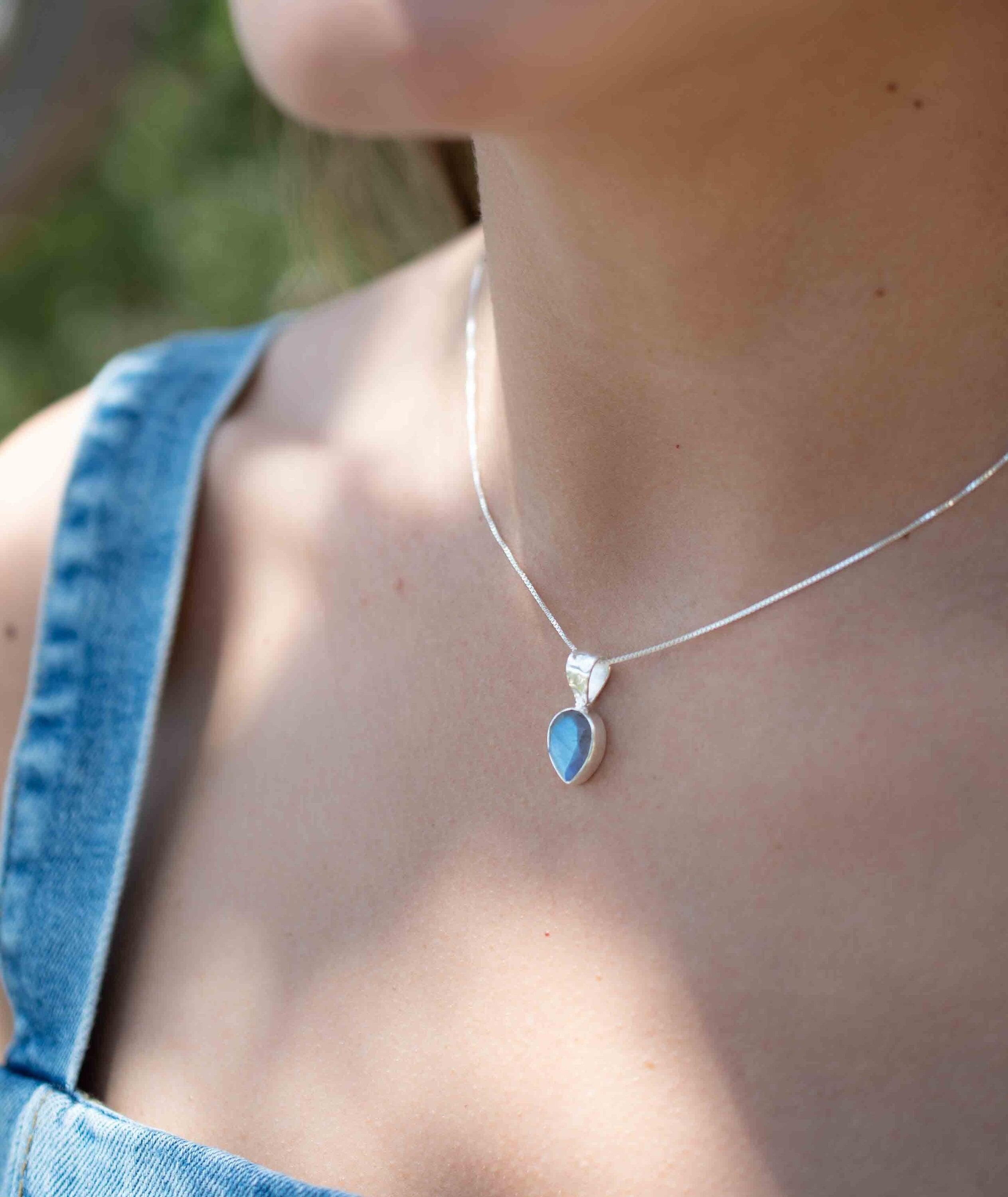 Labradorite, Aqua Chalcedony, Rose Quartz, Moonstone ~ Tear Drop ~ Sterling Silver ~ Charm ~ Layered ~ minimalist ~ delicate MP009