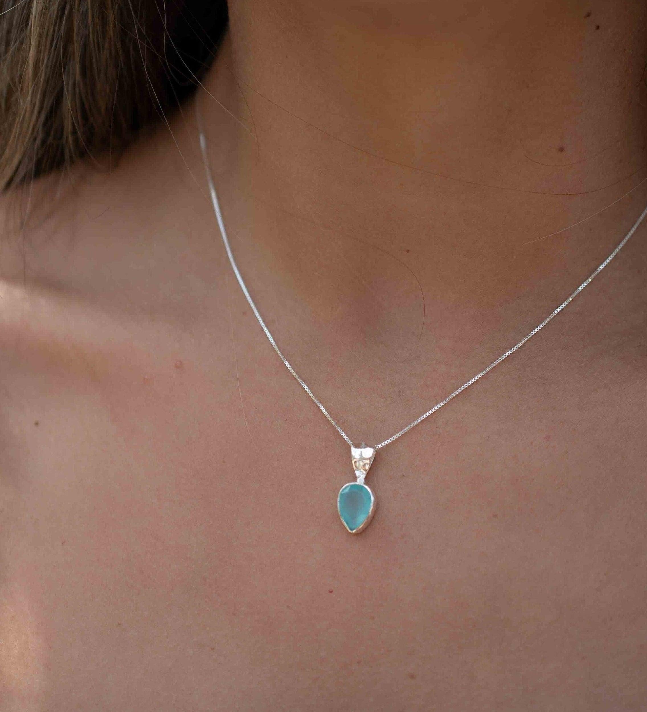 Labradorite, Aqua Chalcedony, Rose Quartz, Moonstone ~ Tear Drop ~ Sterling Silver ~ Charm ~ Layered ~ minimalist ~ delicate MP009