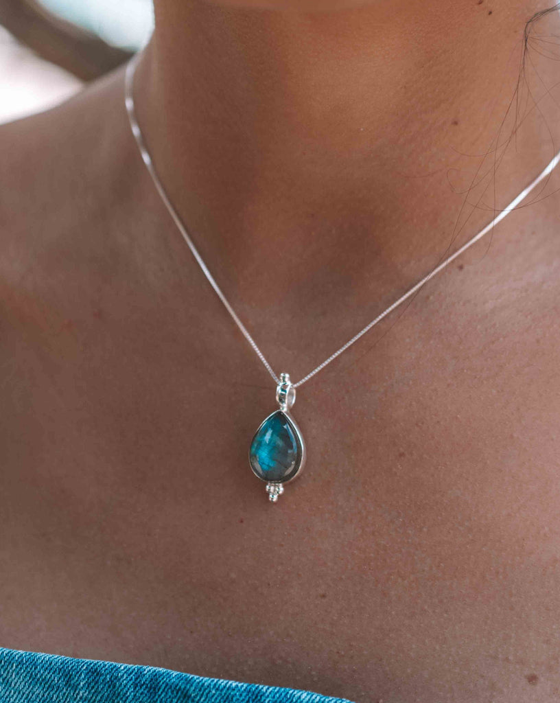 Larimar, Labradorite and Moonstone Tear Drop Necklace ~ Sterling Silver ~ Charm ~ Layered ~ minimalist ~ delicate MP007