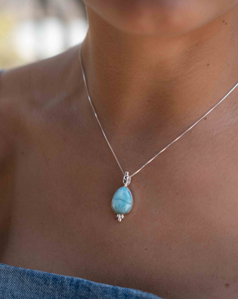 Larimar, Labradorite and Moonstone Tear Drop Necklace ~ Sterling Silver ~ Charm ~ Layered ~ minimalist ~ delicate MP006