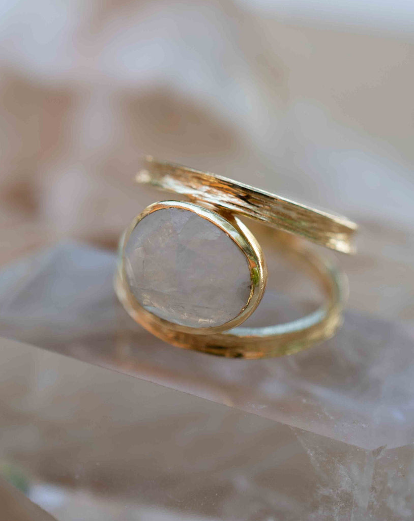 Rainbow Moonstone Double Ring ~ Gemstone ~ Natural ~ 18k Gold Plated ~ Jewelry ~ Handmade~June Birthstone - MR307