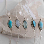 Turquoise, Labradorite, Larimar, Moonstone and Aqua Chalcedony Bracelet ~ Sterling Silver 925 ~Handmade ~Hippie ~Bohemian  ~Stackable MB042
