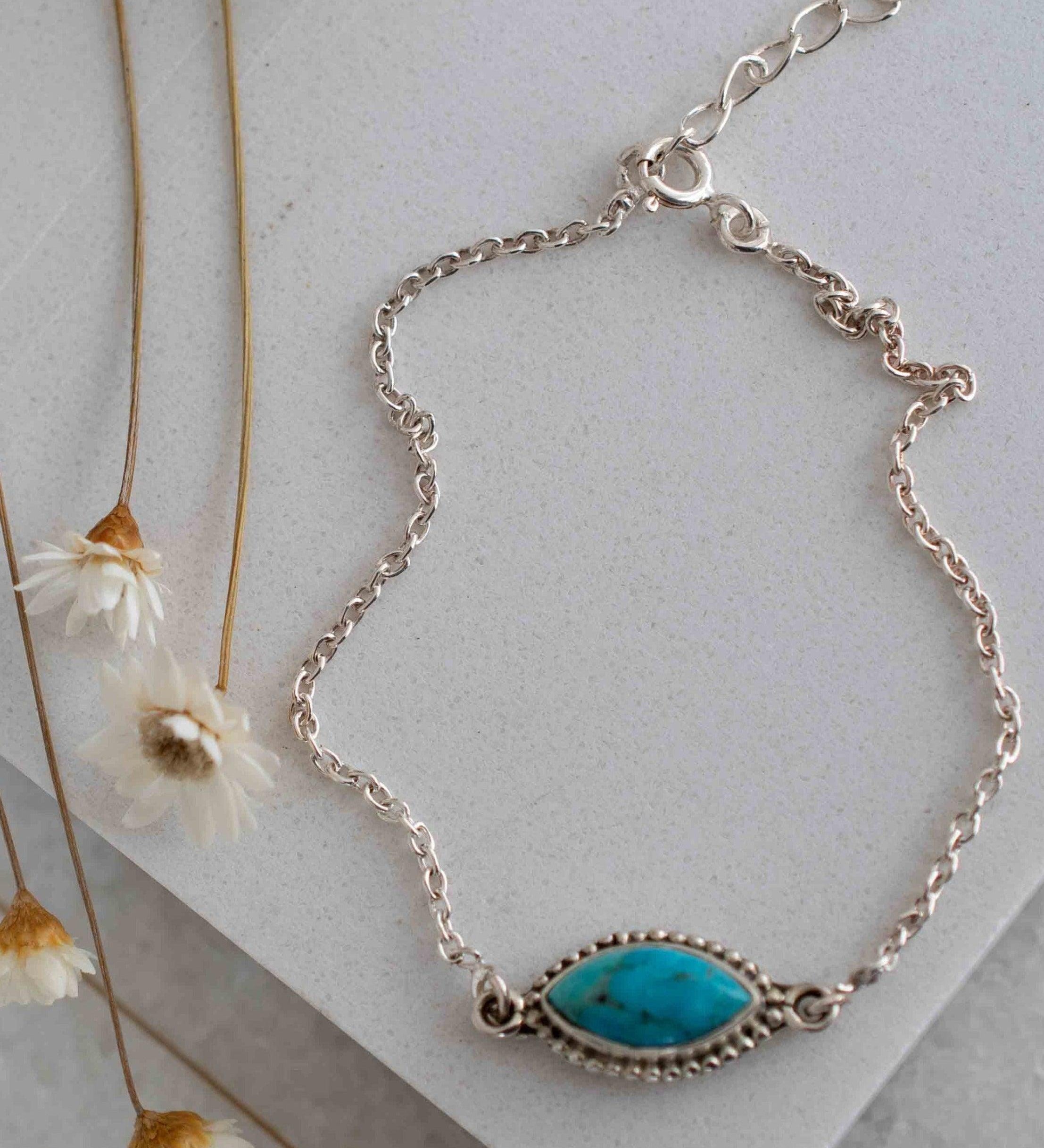 Turquoise, Labradorite, Larimar, Moonstone and Aqua Chalcedony Bracelet ~ Sterling Silver 925 ~Handmade ~Hippie ~Bohemian  ~Stackable MB0