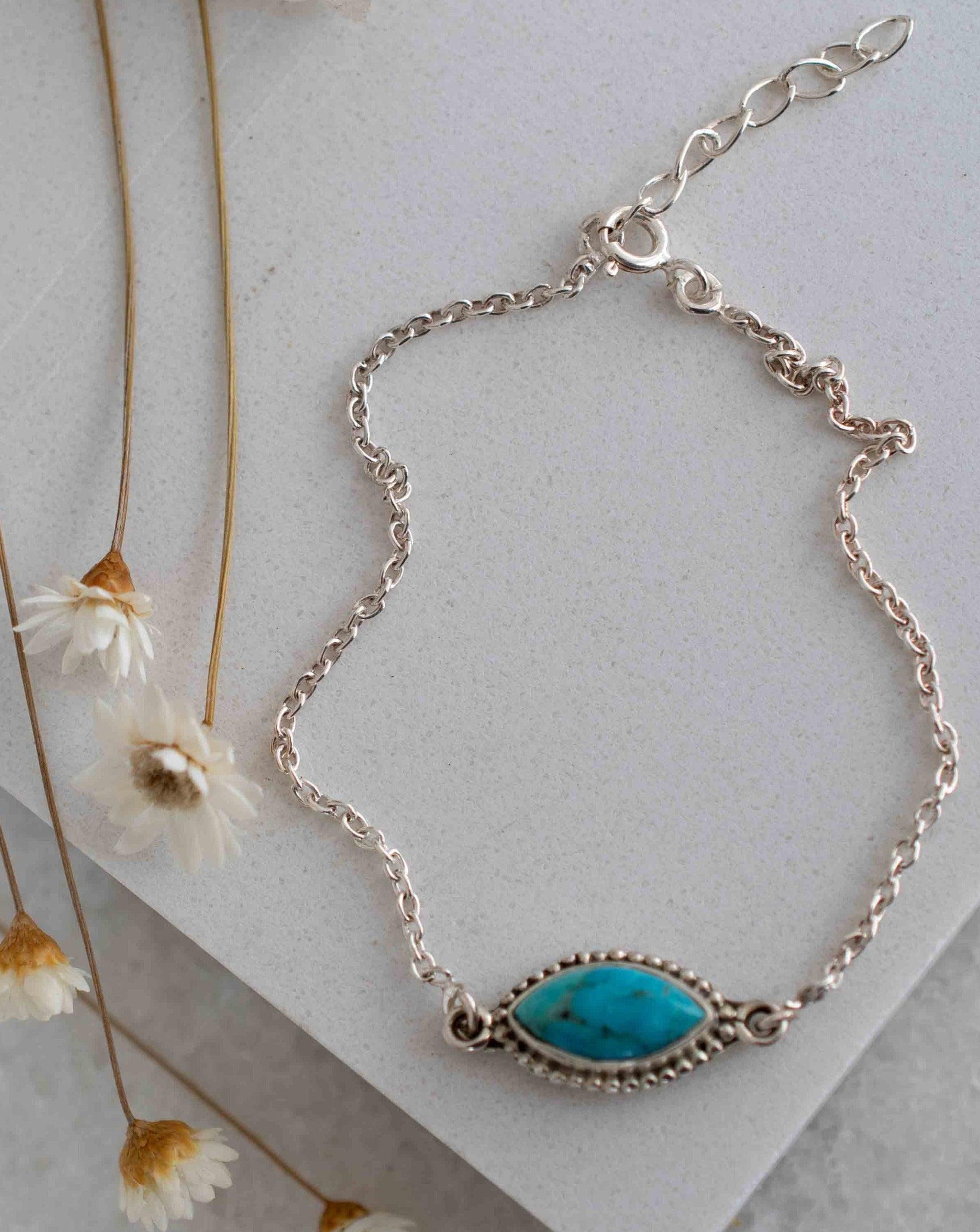 Turquoise, Labradorite, Larimar, Moonstone and Aqua Chalcedony Bracelet ~ Sterling Silver 925 ~Handmade ~Hippie ~Bohemian  ~Stackable MB0