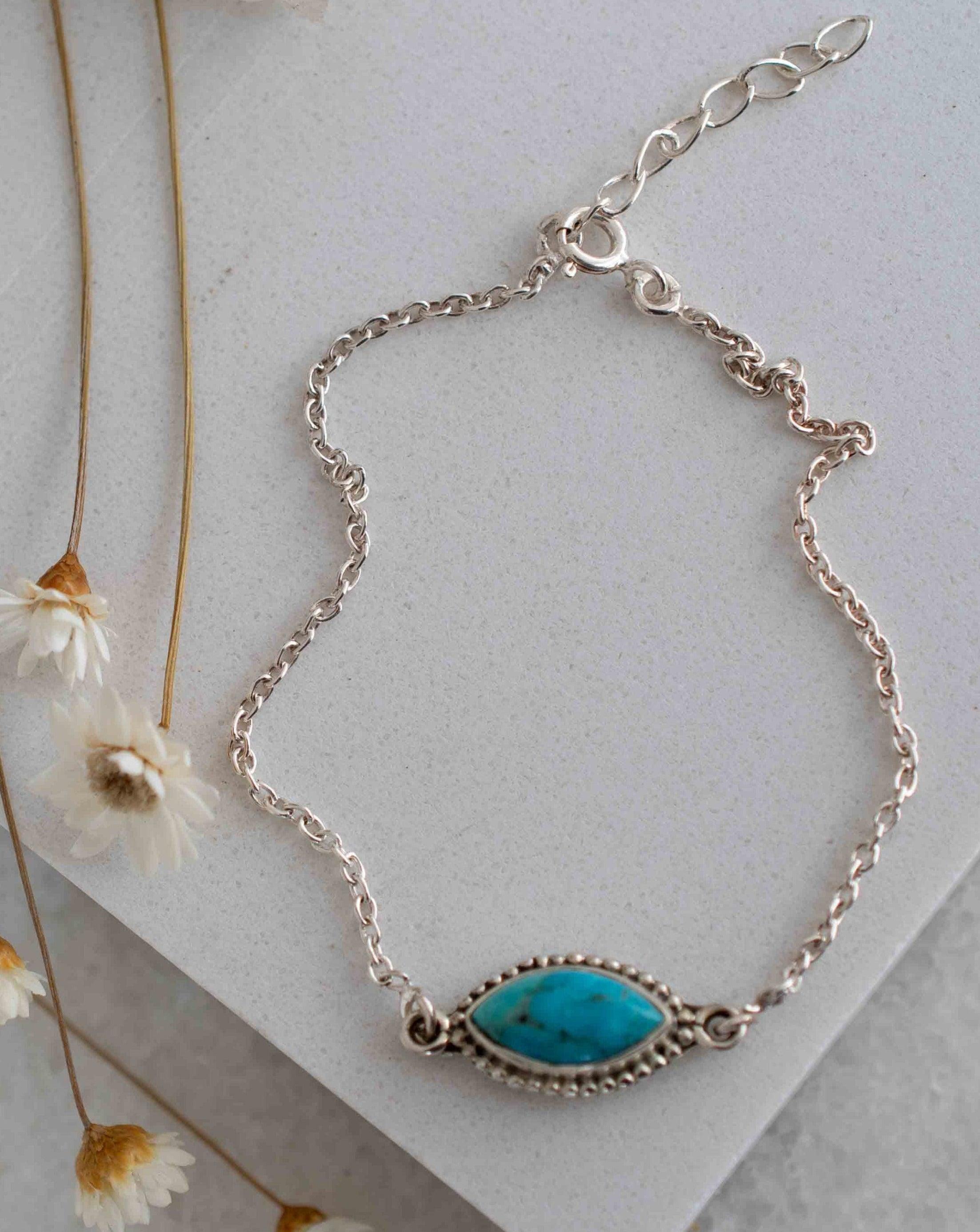 Turquoise, Labradorite, Larimar, Moonstone and Aqua Chalcedony Bracelet ~ Sterling Silver 925 ~Handmade ~Hippie ~Bohemian  ~Stackable MB0