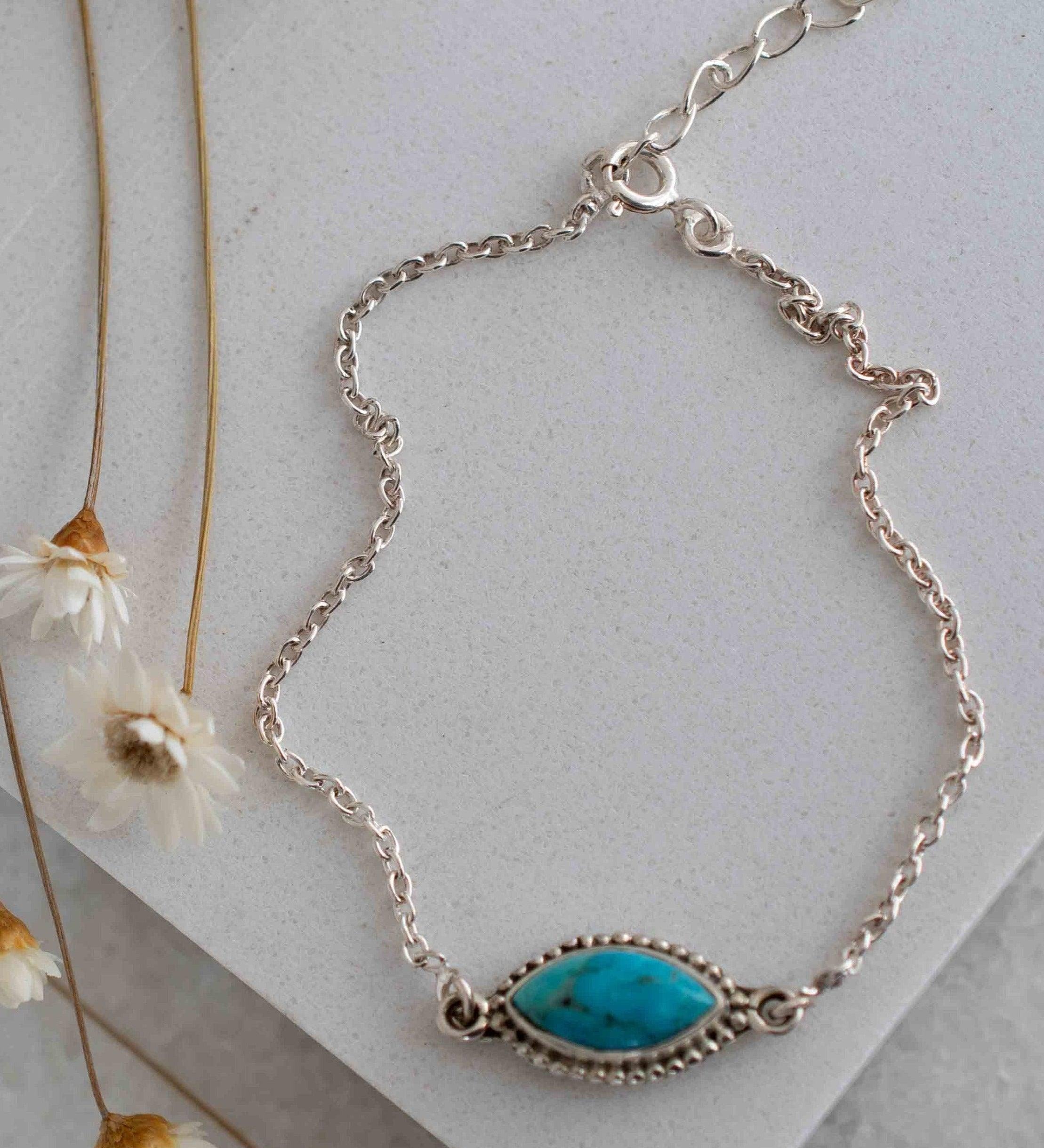 Turquoise, Labradorite, Larimar, Moonstone and Aqua Chalcedony Bracelet ~ Sterling Silver 925 ~Handmade ~Hippie ~Bohemian  ~Stackable MB042