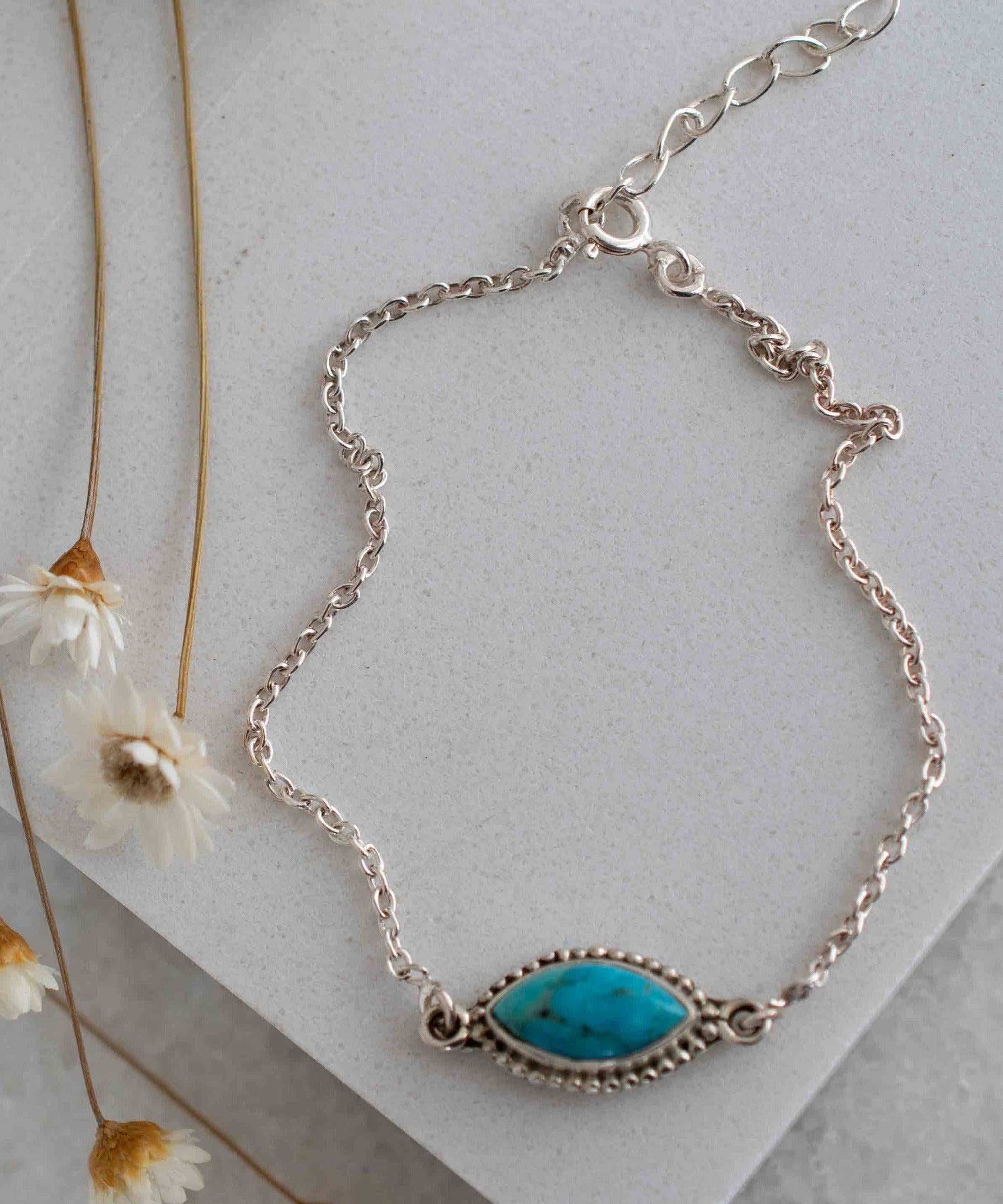 Turquoise, Labradorite, Larimar, Moonstone and Aqua Chalcedony Bracelet ~ Sterling Silver 925 ~Handmade ~Hippie ~Bohemian  ~Stackable MB042