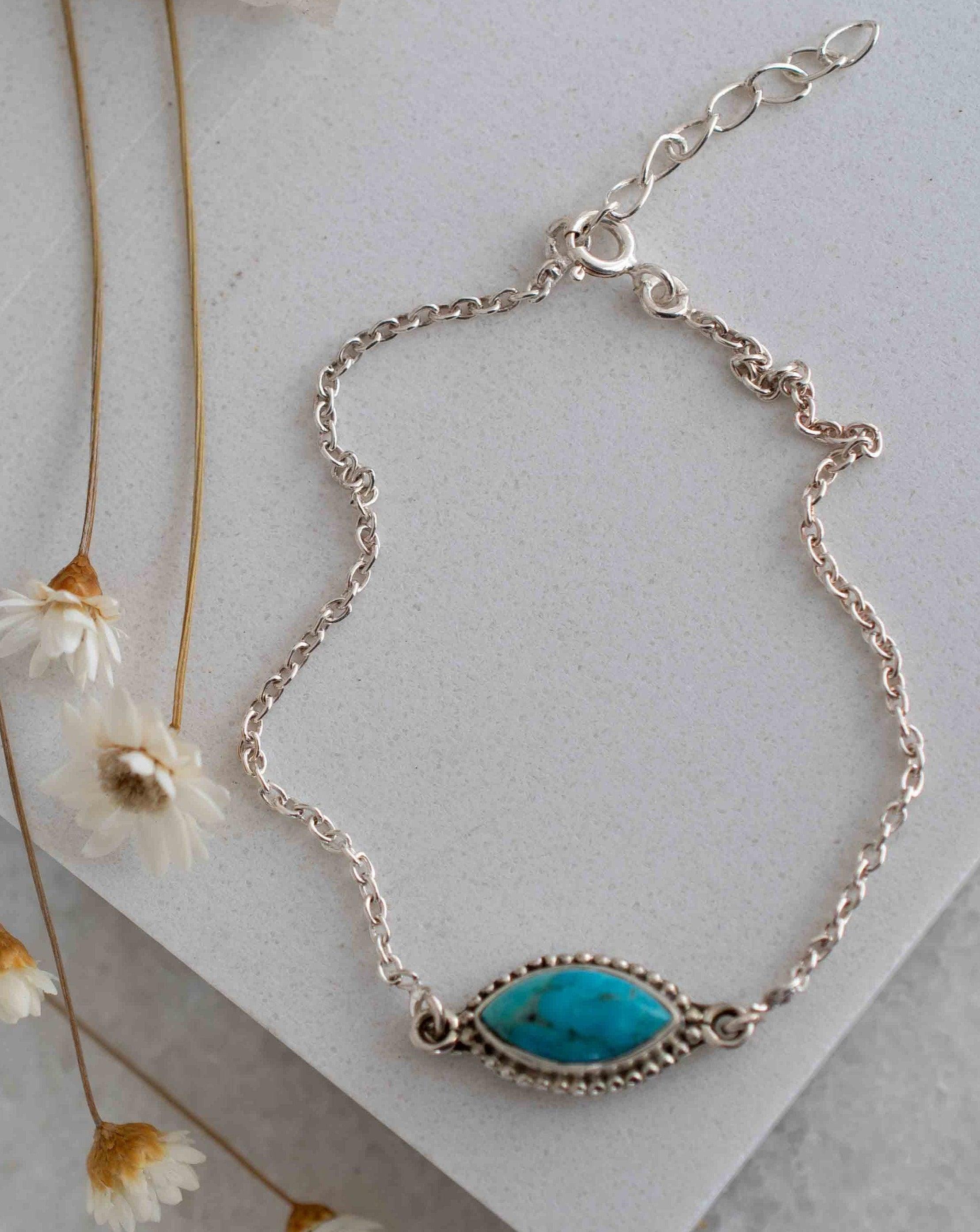 Turquoise, Labradorite, Larimar, Moonstone and Aqua Chalcedony Bracelet ~ Sterling Silver 925 ~Handmade ~Hippie ~Bohemian  ~Stackable MB042