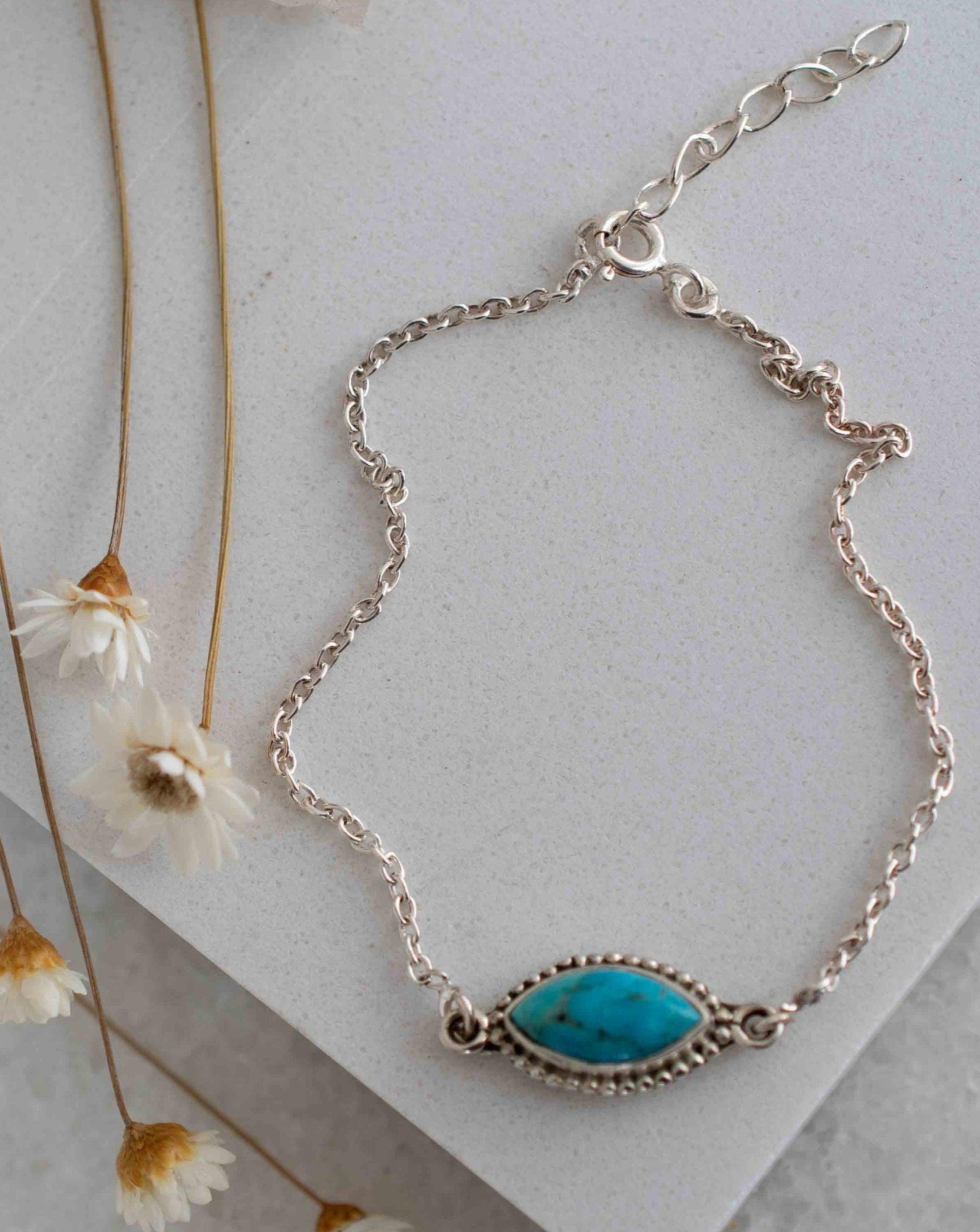 Turquoise, Labradorite, Larimar, Moonstone and Aqua Chalcedony Bracelet ~ Sterling Silver 925 ~Handmade ~Hippie ~Bohemian  ~Stackable MB0