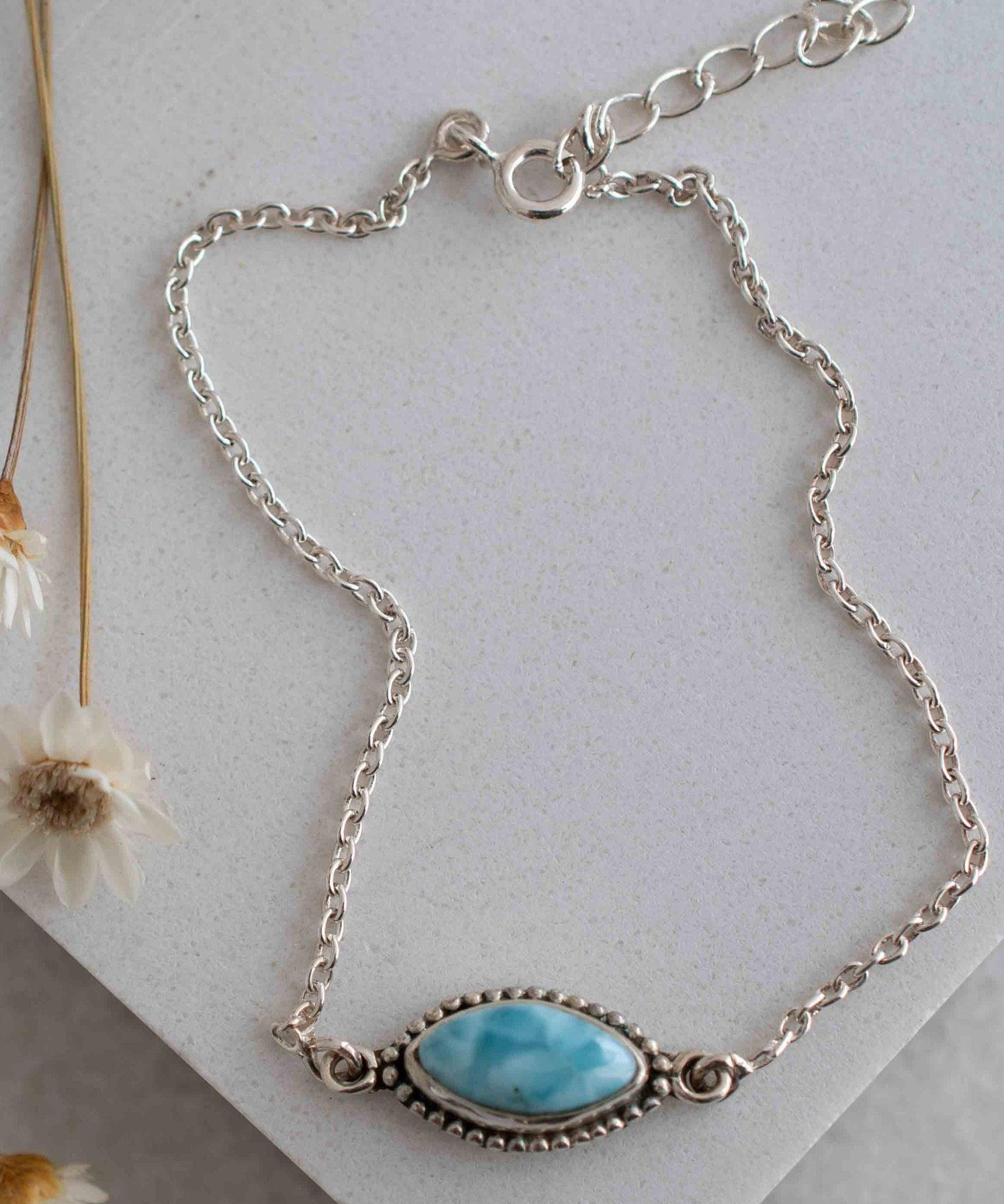 Turquoise, Labradorite, Larimar, Moonstone and Aqua Chalcedony Bracelet ~ Sterling Silver 925 ~Handmade ~Hippie ~Bohemian  ~Stackable MB042