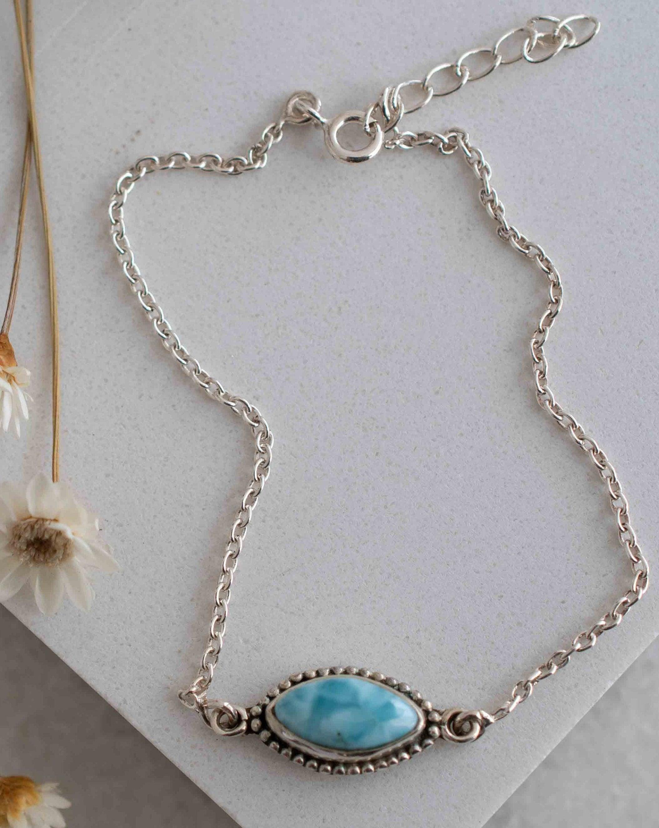 Turquoise, Labradorite, Larimar, Moonstone and Aqua Chalcedony Bracelet ~ Sterling Silver 925 ~Handmade ~Hippie ~Bohemian  ~Stackable MB042