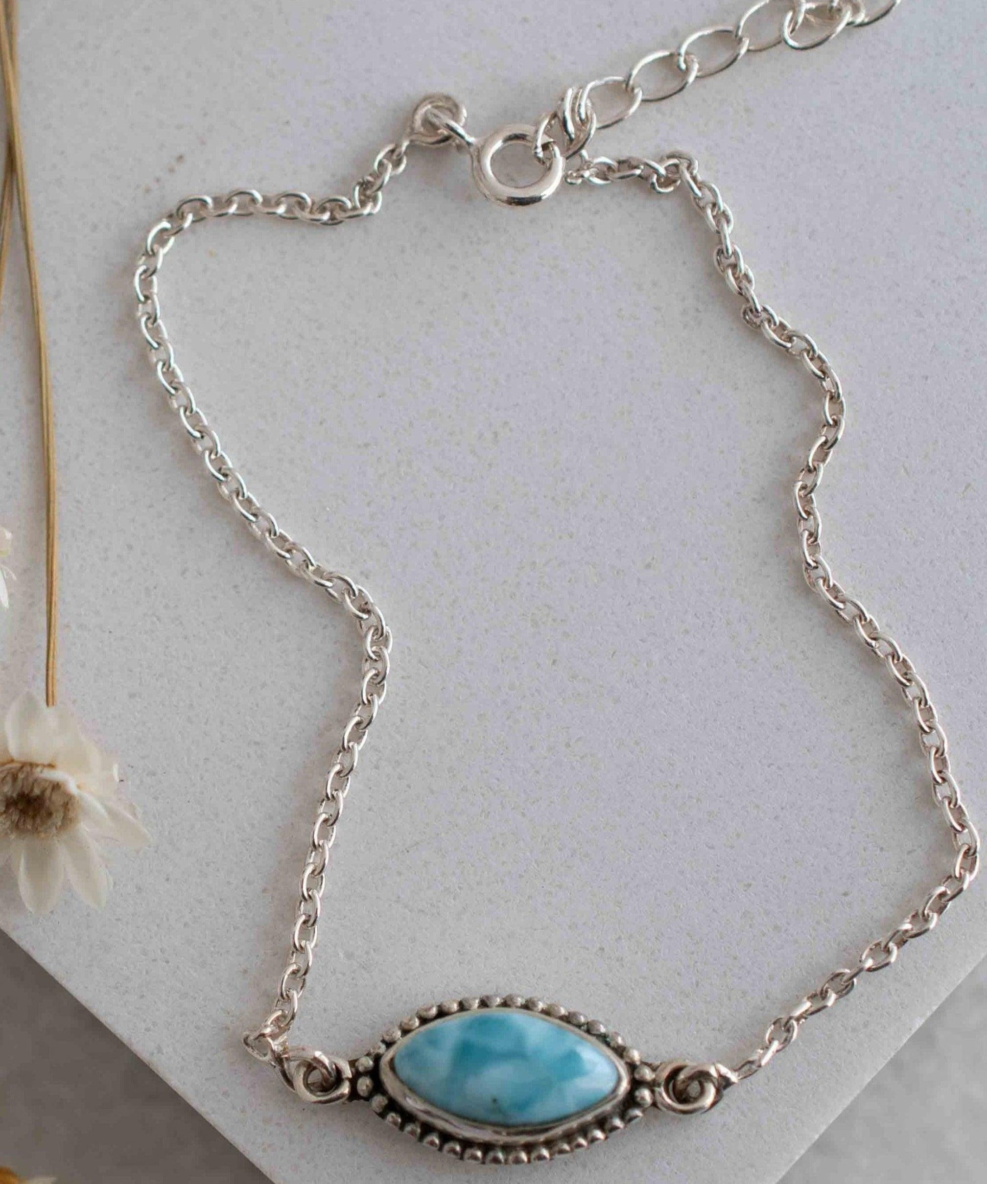 Turquoise, Labradorite, Larimar, Moonstone and Aqua Chalcedony Bracelet ~ Sterling Silver 925 ~Handmade ~Hippie ~Bohemian  ~Stackable MB0