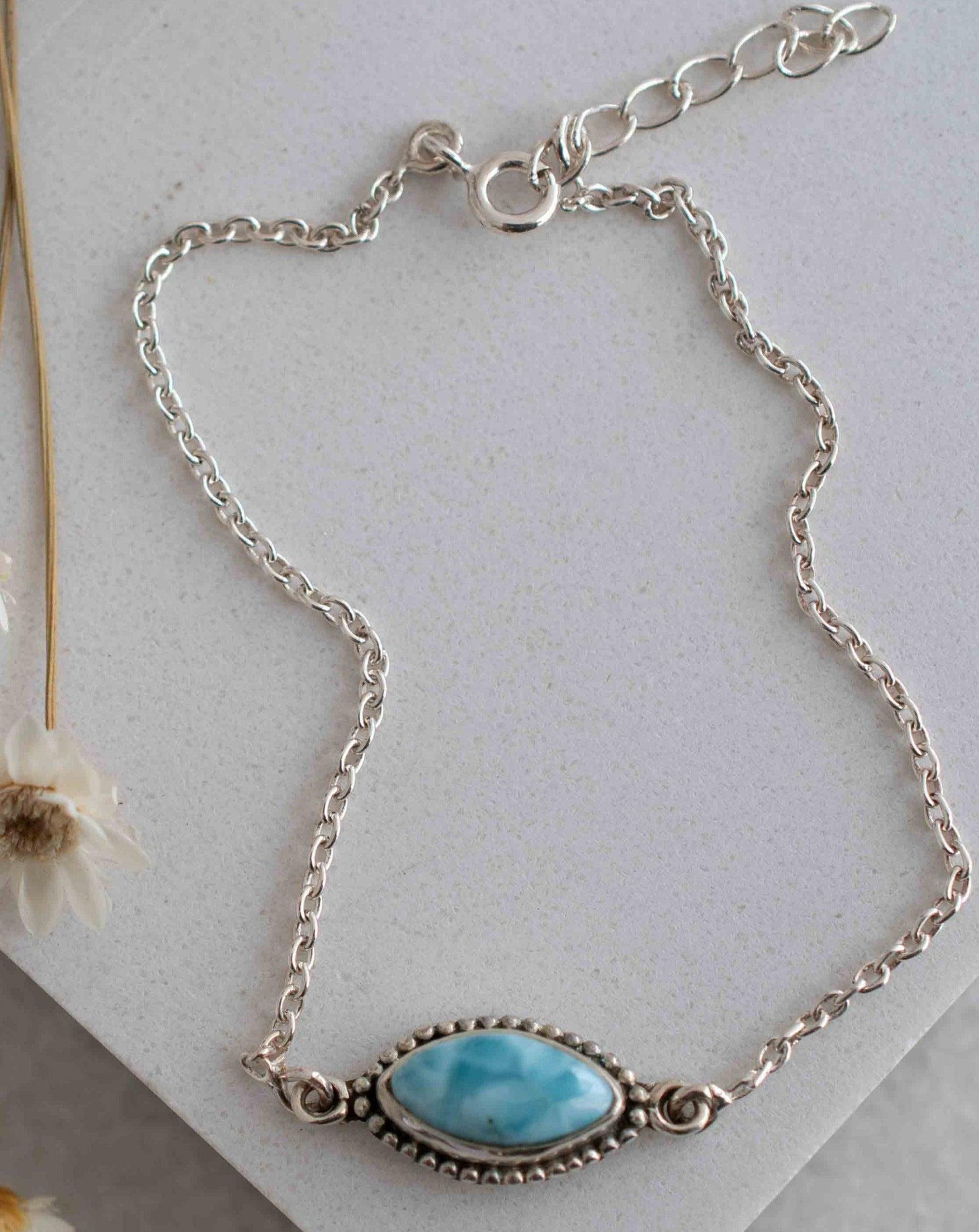 Turquoise, Labradorite, Larimar, Moonstone and Aqua Chalcedony Bracelet ~ Sterling Silver 925 ~Handmade ~Hippie ~Bohemian  ~Stackable MB0