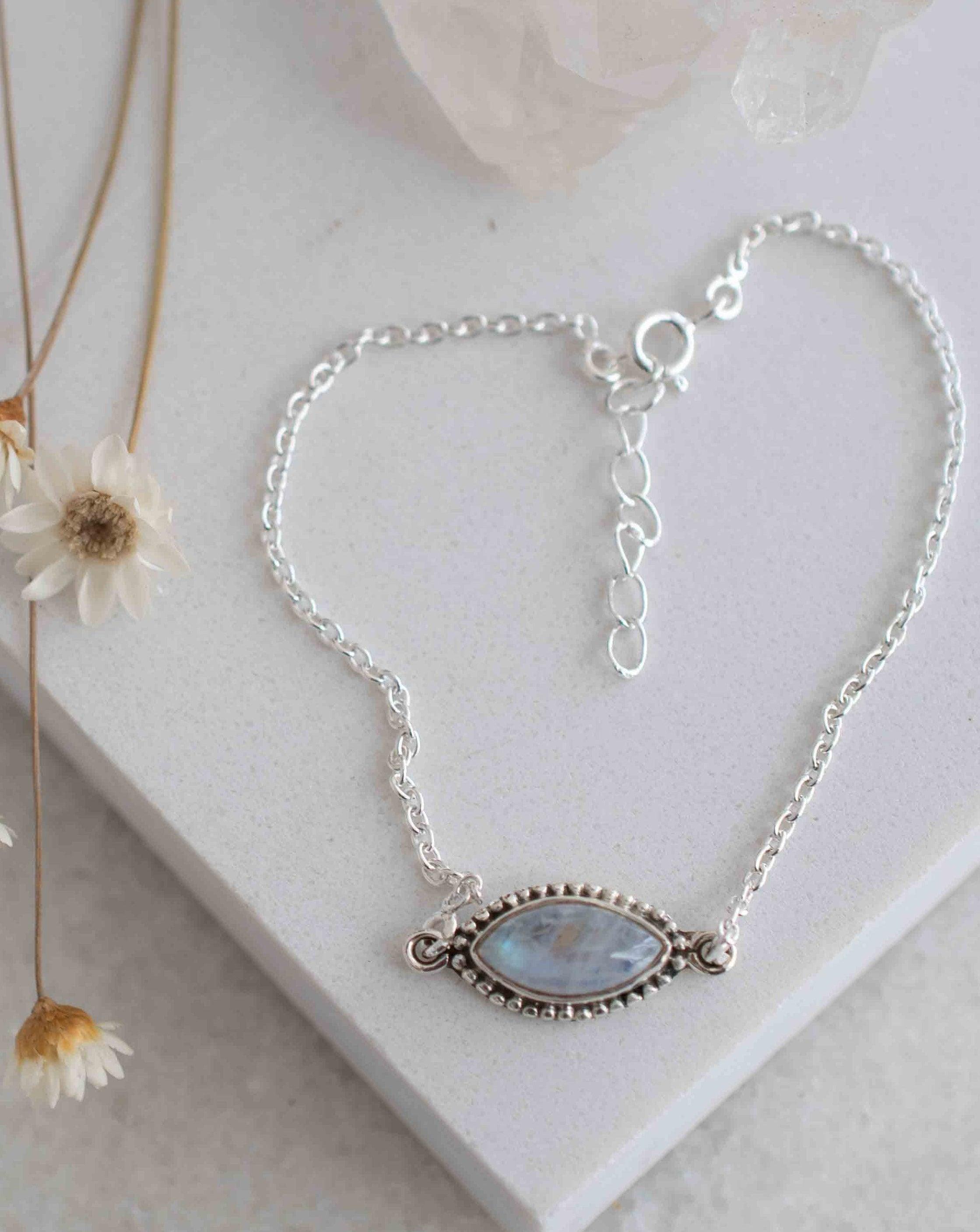 Turquoise, Labradorite, Larimar, Moonstone and Aqua Chalcedony Bracelet ~ Sterling Silver 925 ~Handmade ~Hippie ~Bohemian  ~Stackable MB0
