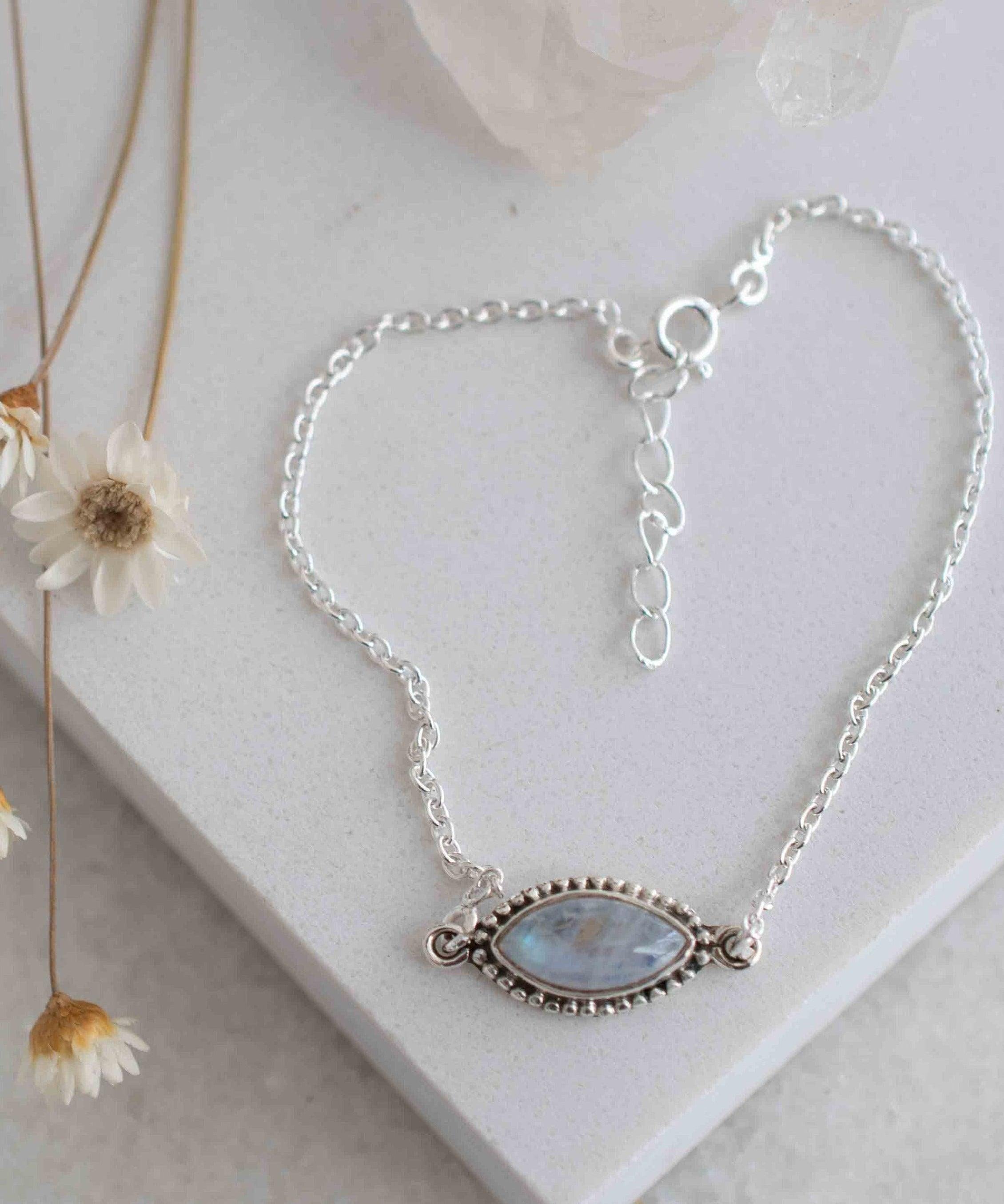 Turquoise, Labradorite, Larimar, Moonstone and Aqua Chalcedony Bracelet ~ Sterling Silver 925 ~Handmade ~Hippie ~Bohemian  ~Stackable MB0