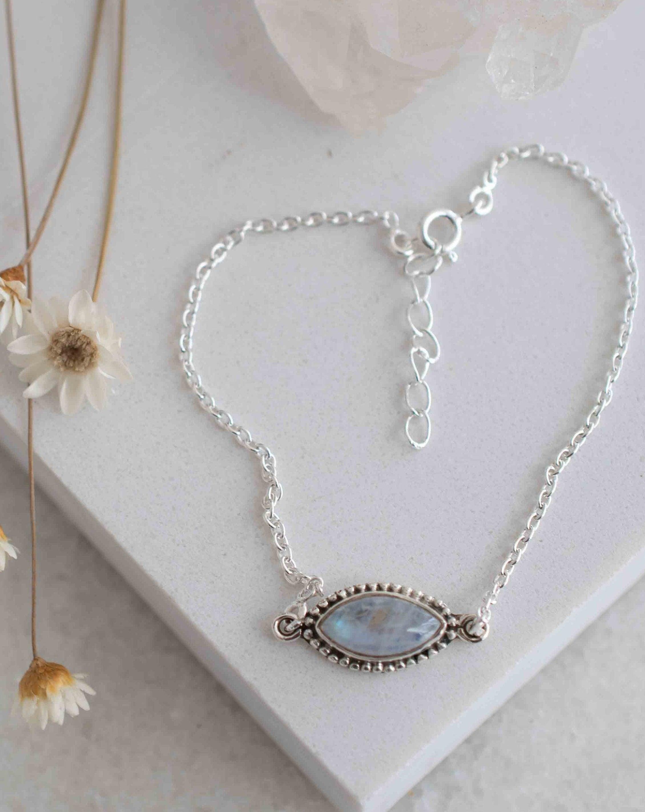 Turquoise, Labradorite, Larimar, Moonstone and Aqua Chalcedony Bracelet ~ Sterling Silver 925 ~Handmade ~Hippie ~Bohemian  ~Stackable MB0