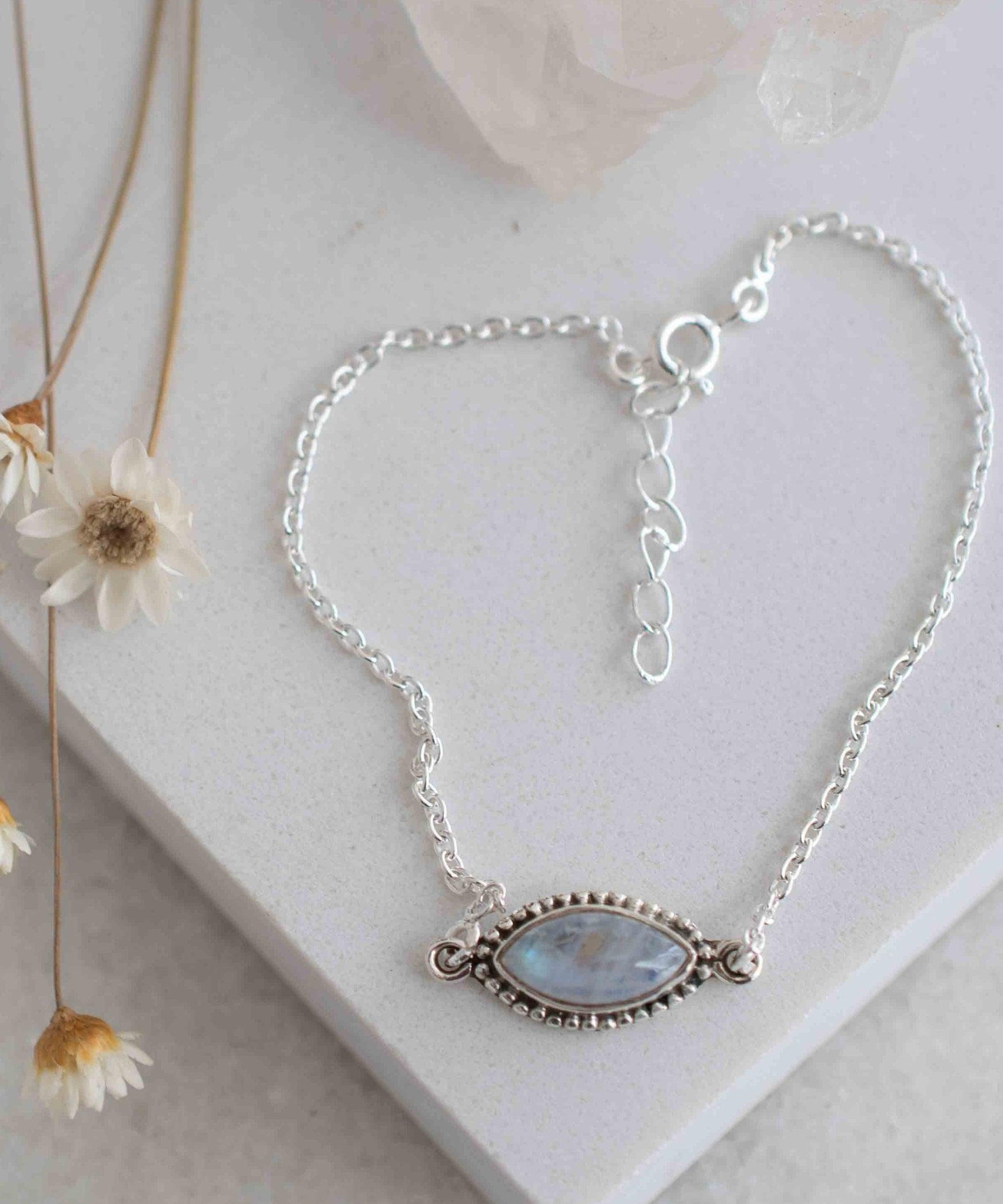 Turquoise, Labradorite, Larimar, Moonstone and Aqua Chalcedony Bracelet ~ Sterling Silver 925 ~Handmade ~Hippie ~Bohemian  ~Stackable MB0