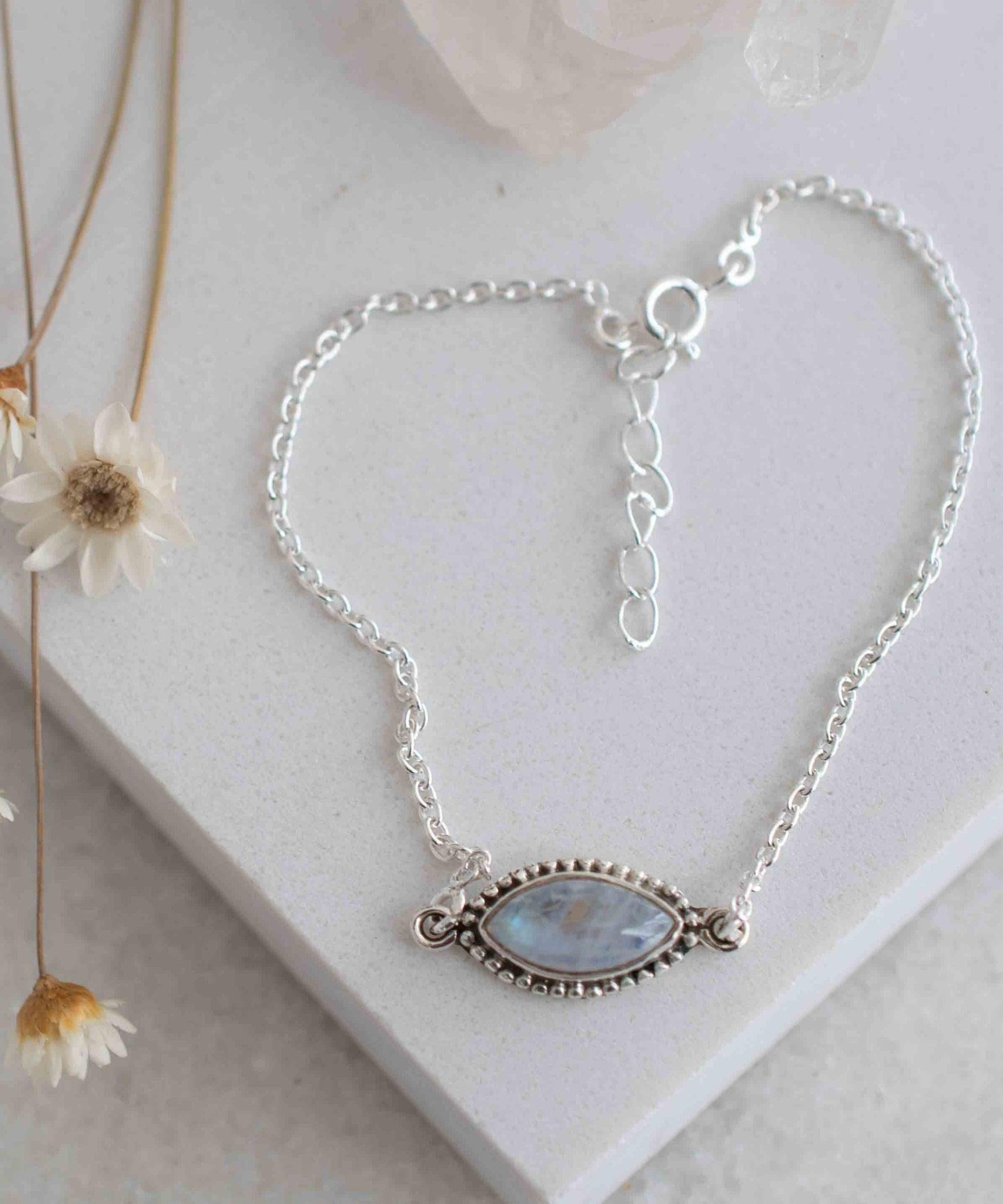 Turquoise, Labradorite, Larimar, Moonstone and Aqua Chalcedony Bracelet ~ Sterling Silver 925 ~Handmade ~Hippie ~Bohemian  ~Stackable MB042