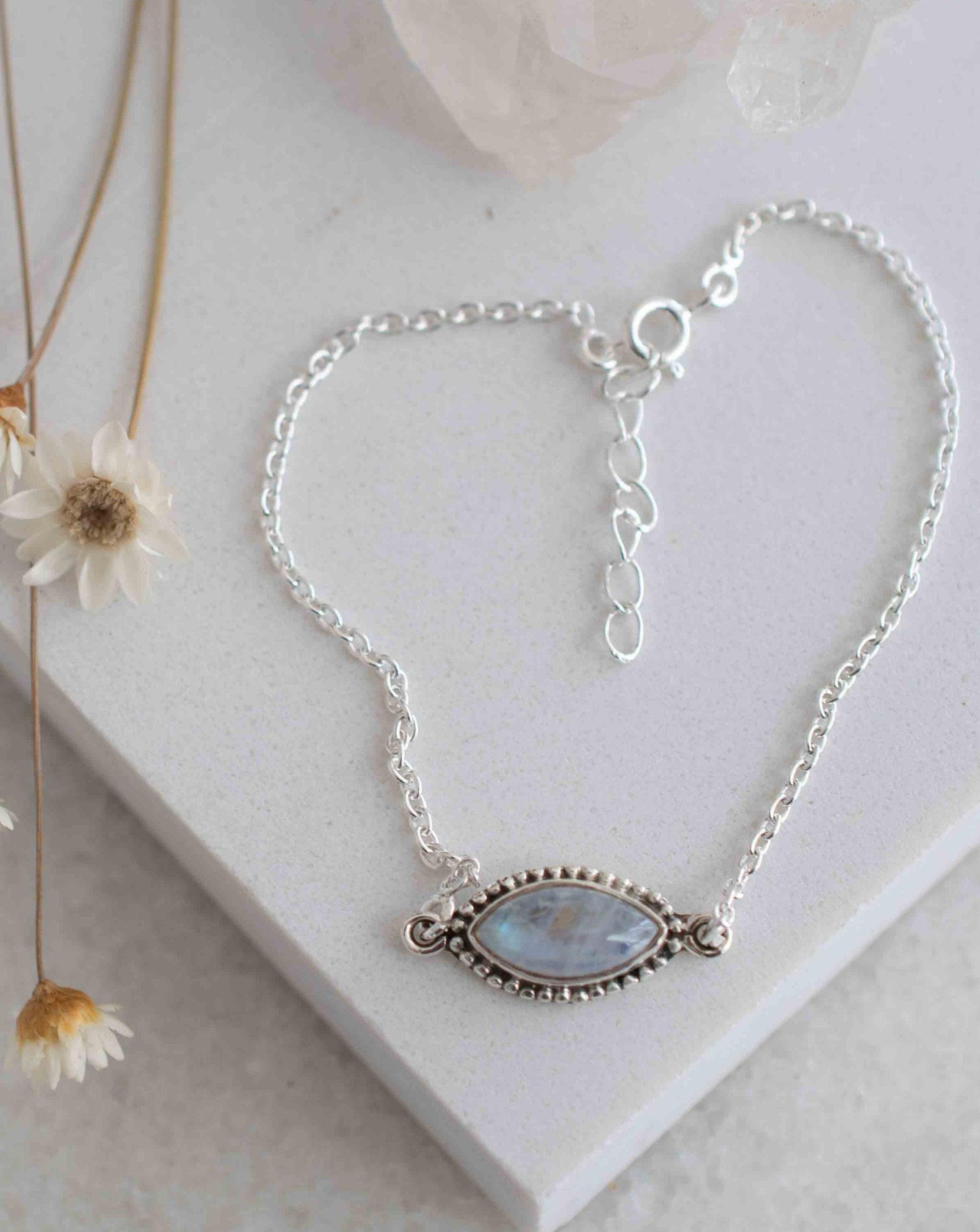 Turquoise, Labradorite, Larimar, Moonstone and Aqua Chalcedony Bracelet ~ Sterling Silver 925 ~Handmade ~Hippie ~Bohemian  ~Stackable MB042