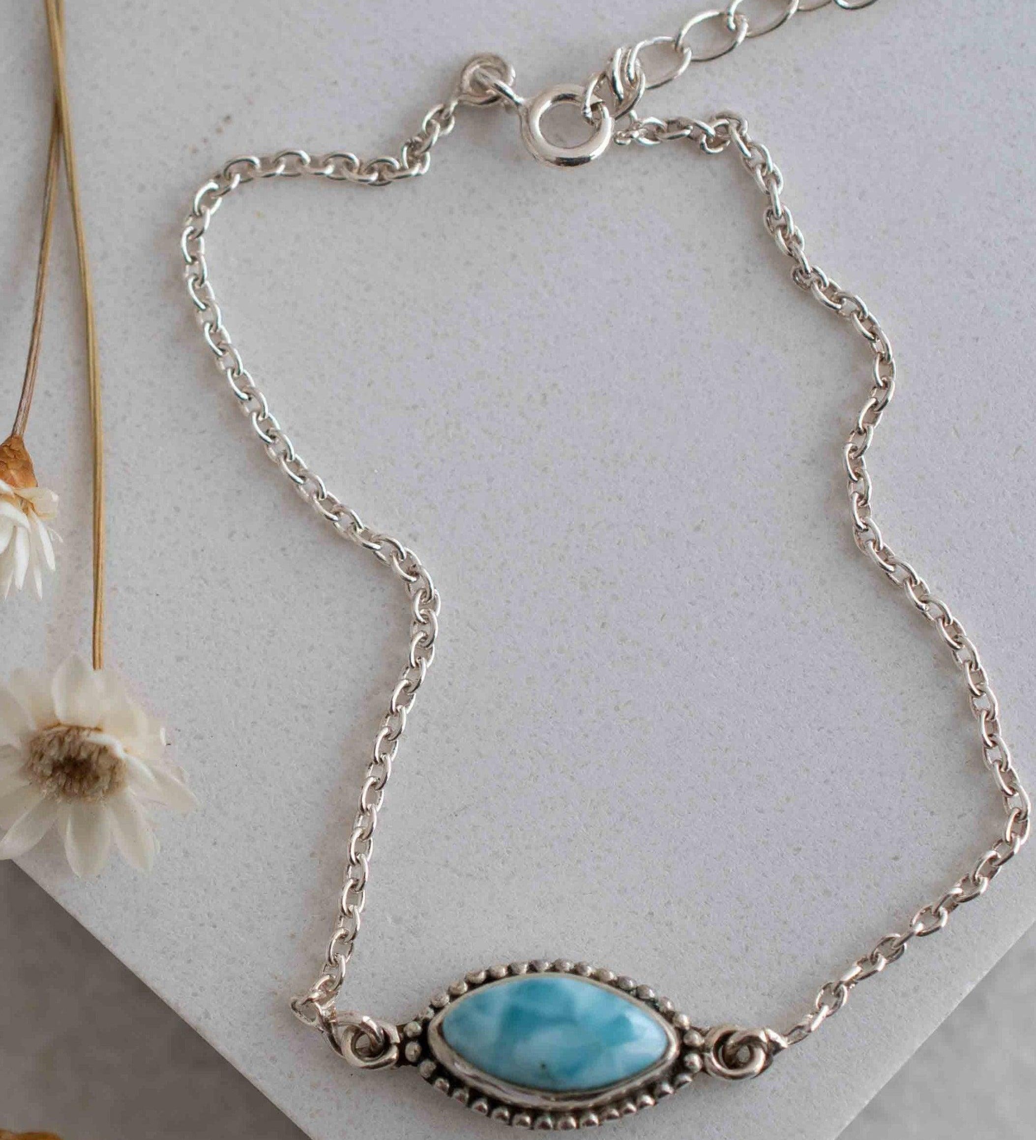 Turquoise, Labradorite, Larimar, Moonstone and Aqua Chalcedony Bracelet ~ Sterling Silver 925 ~Handmade ~Hippie ~Bohemian  ~Stackable MB0