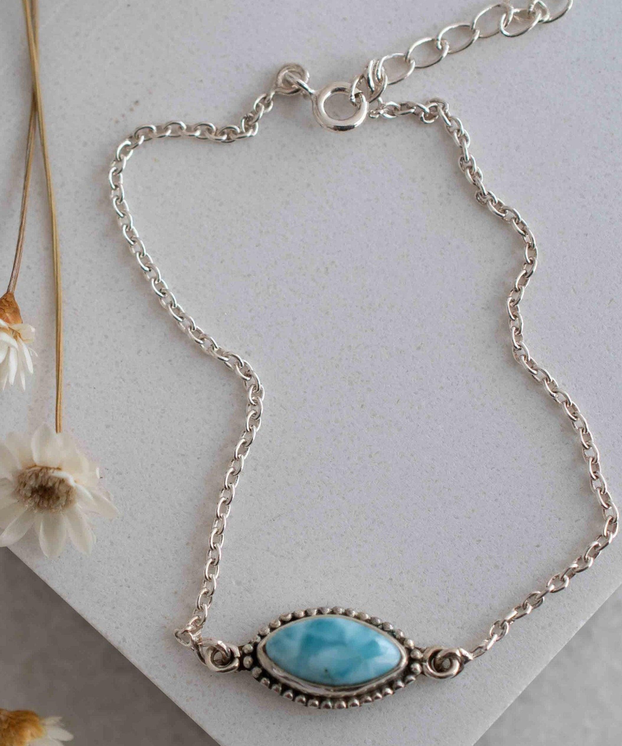 Turquoise, Labradorite, Larimar, Moonstone and Aqua Chalcedony Bracelet ~ Sterling Silver 925 ~Handmade ~Hippie ~Bohemian  ~Stackable MB0
