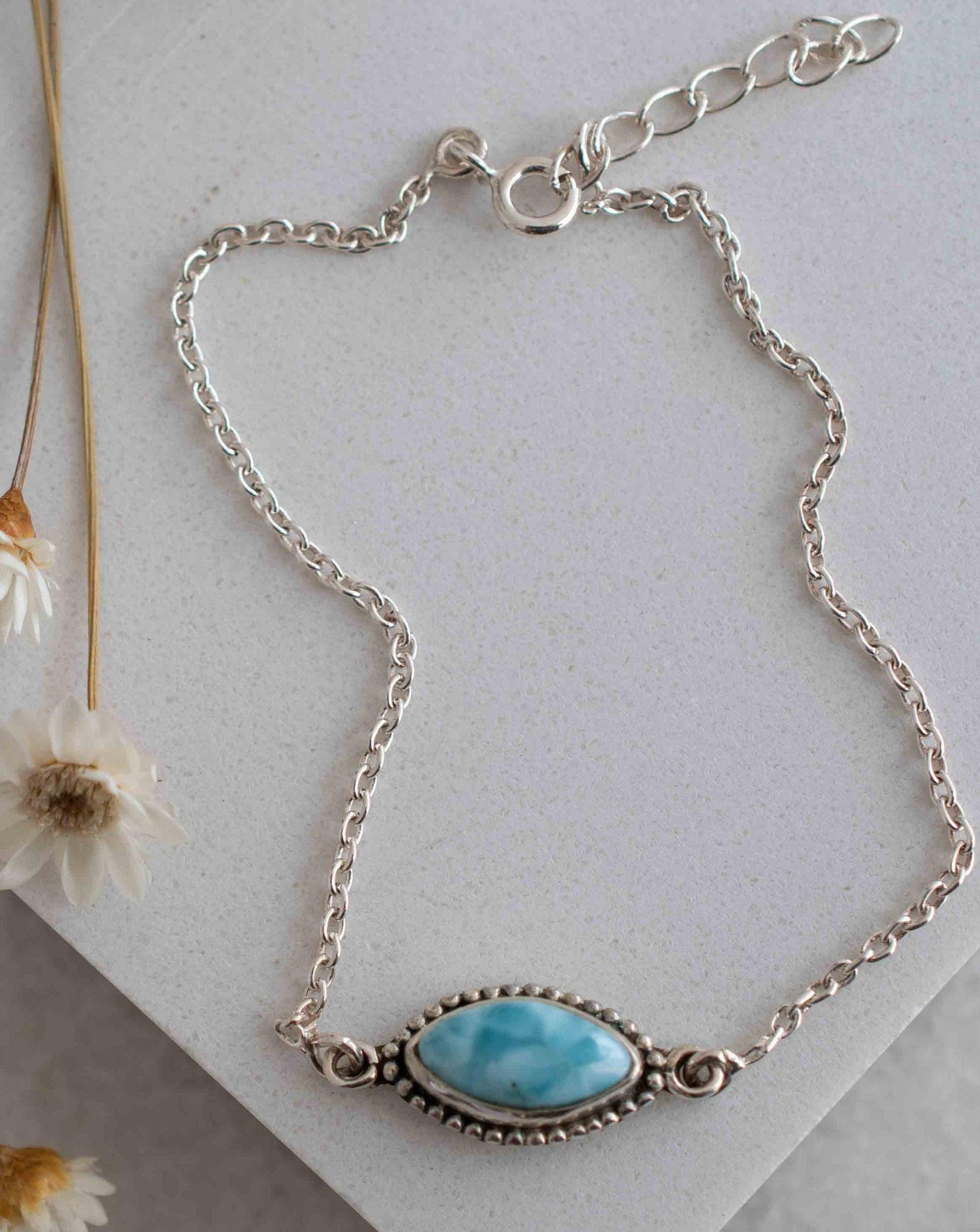 Turquoise, Labradorite, Larimar, Moonstone and Aqua Chalcedony Bracelet ~ Sterling Silver 925 ~Handmade ~Hippie ~Bohemian  ~Stackable MB0