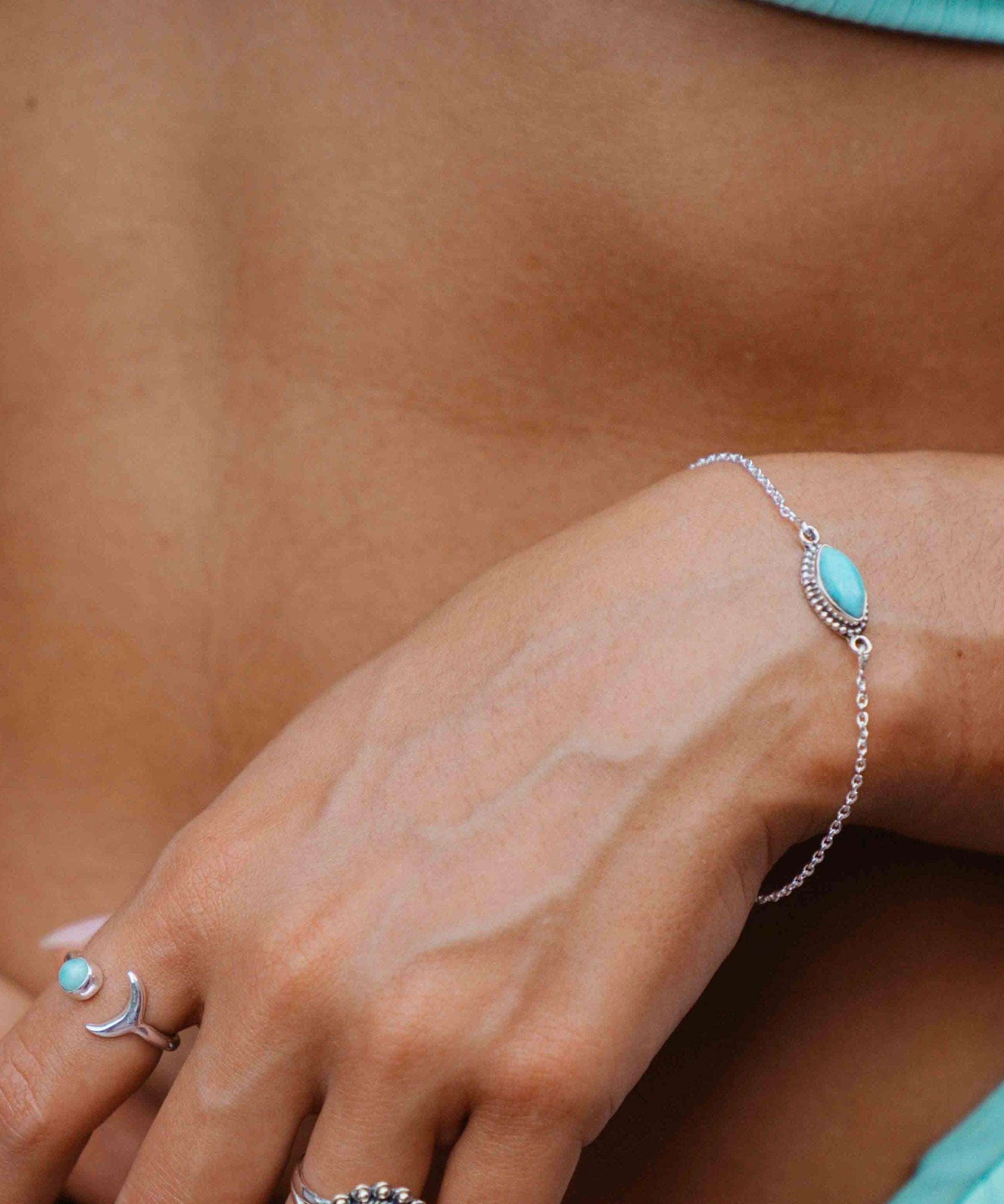 Turquoise, Labradorite, Larimar, Moonstone and Aqua Chalcedony Bracelet ~ Sterling Silver 925 ~Handmade ~Hippie ~Bohemian  ~Stackable MB0
