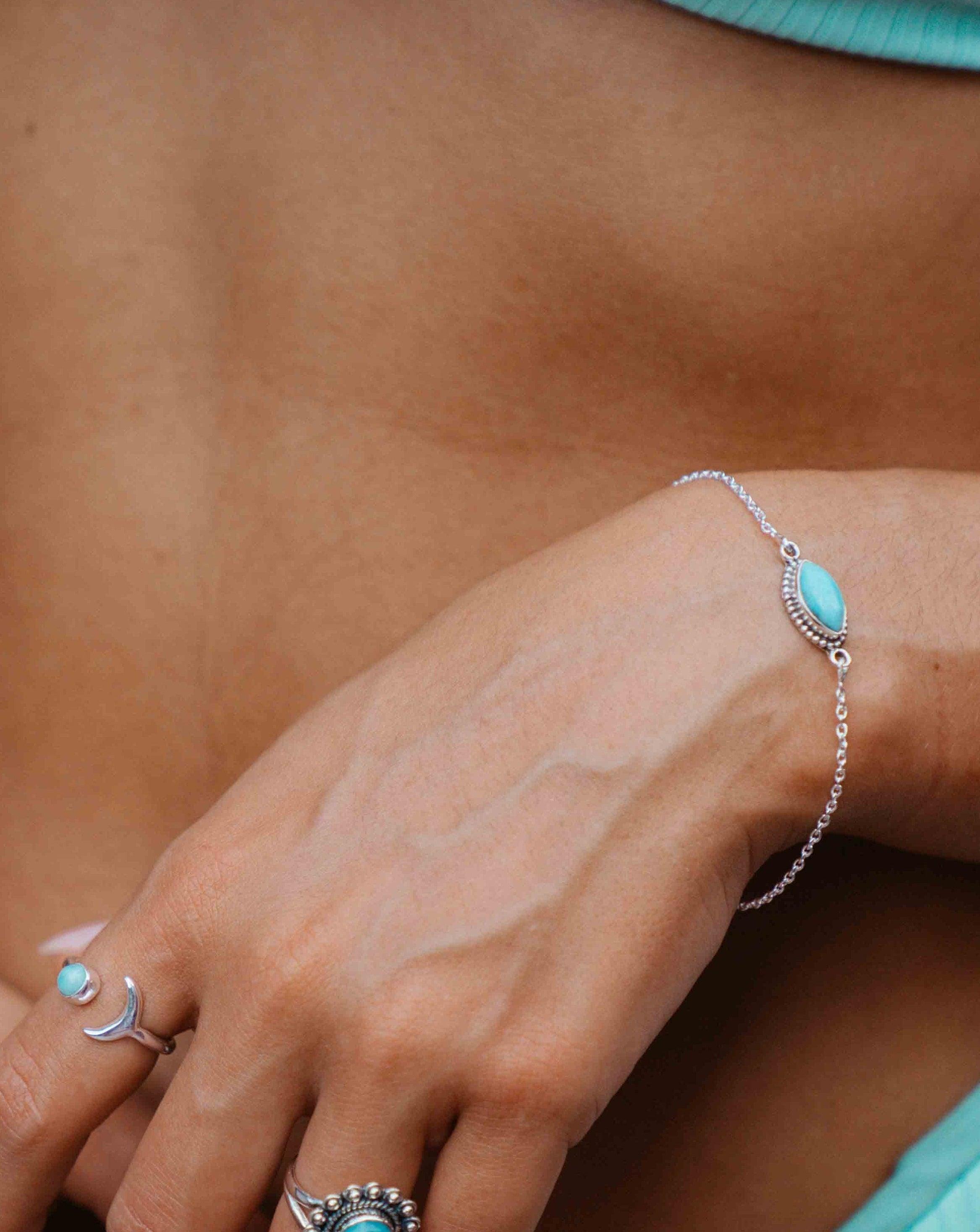 Turquoise, Labradorite, Larimar, Moonstone and Aqua Chalcedony Bracelet ~ Sterling Silver 925 ~Handmade ~Hippie ~Bohemian  ~Stackable MB0