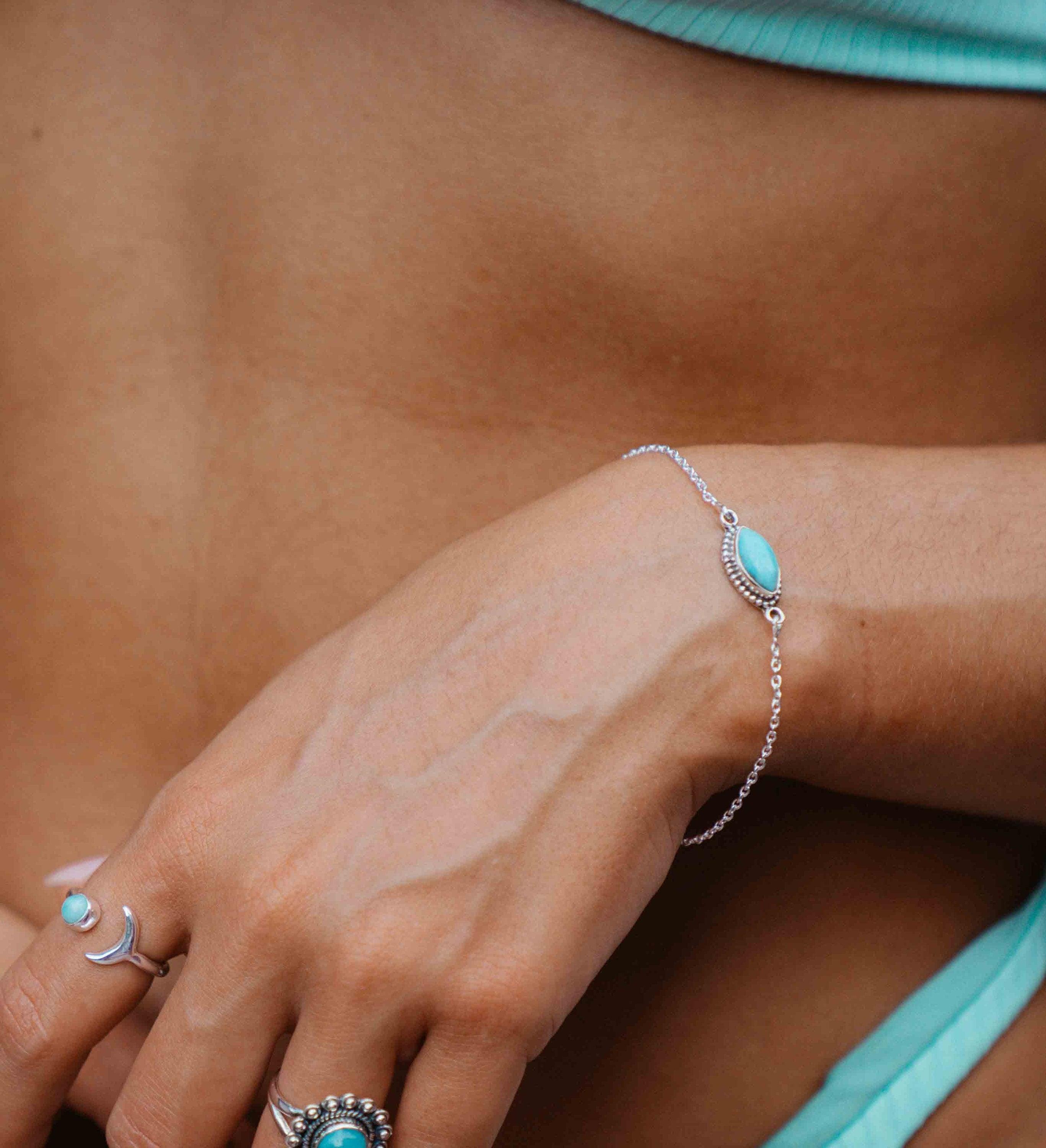 Turquoise, Labradorite, Larimar, Moonstone and Aqua Chalcedony Bracelet ~ Sterling Silver 925 ~Handmade ~Hippie ~Bohemian  ~Stackable MB0