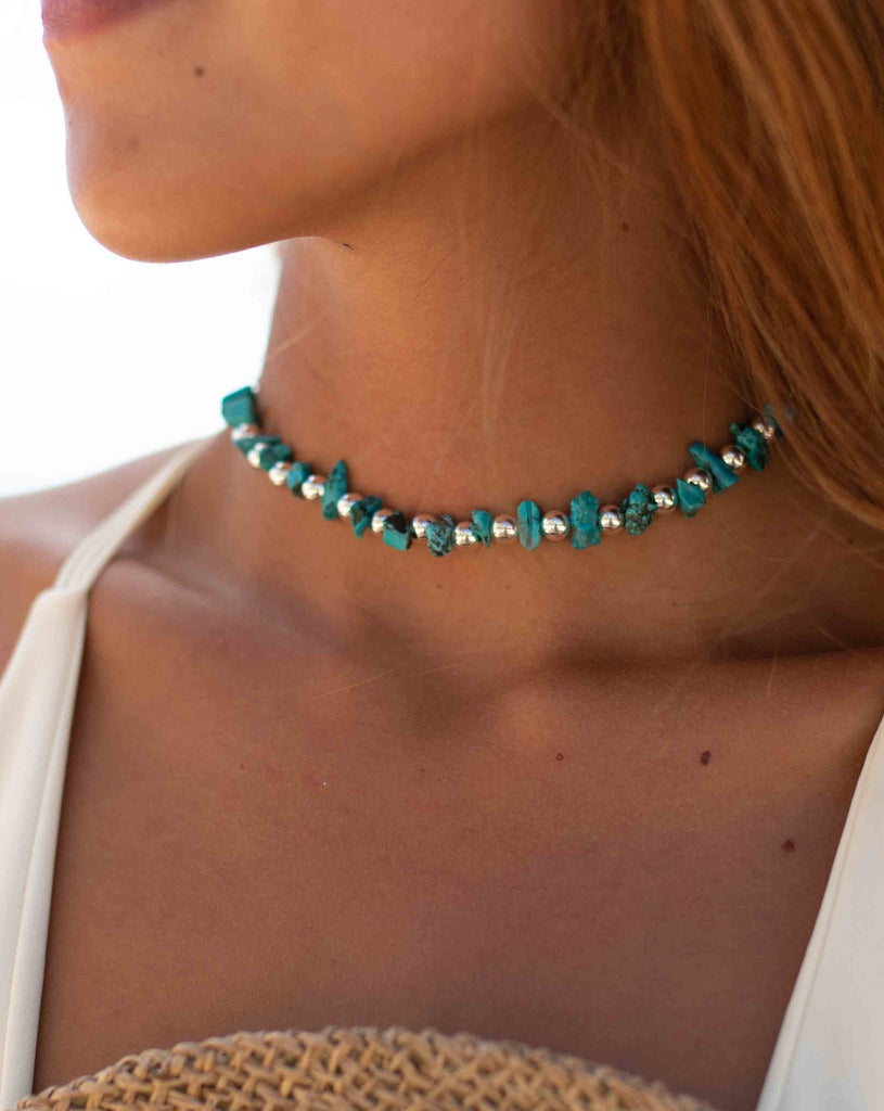 Turquoise necklace~ Sterling Silver 925 ~ Choker ~ Jewelry ~ Gift For Her ~ Minimalist~ Handmade~ MN093