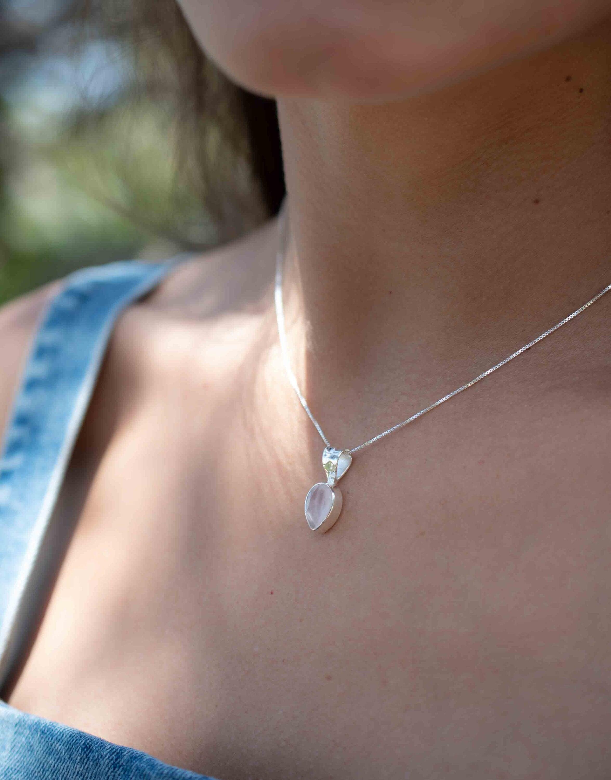 Labradorite, Aqua Chalcedony, Rose Quartz, Moonstone ~ Tear Drop ~ Sterling Silver ~ Charm ~ Layered ~ minimalist ~ delicate MP009