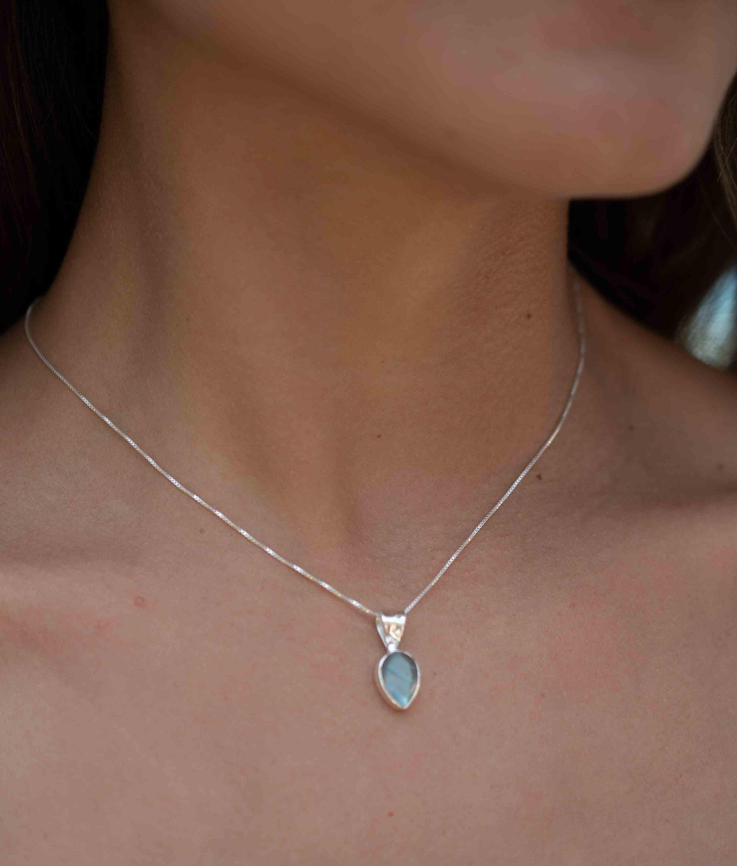 Labradorite, Aqua Chalcedony, Rose Quartz, Moonstone ~ Tear Drop ~ Sterling Silver ~ Charm ~ Layered ~ minimalist ~ delicate MP009