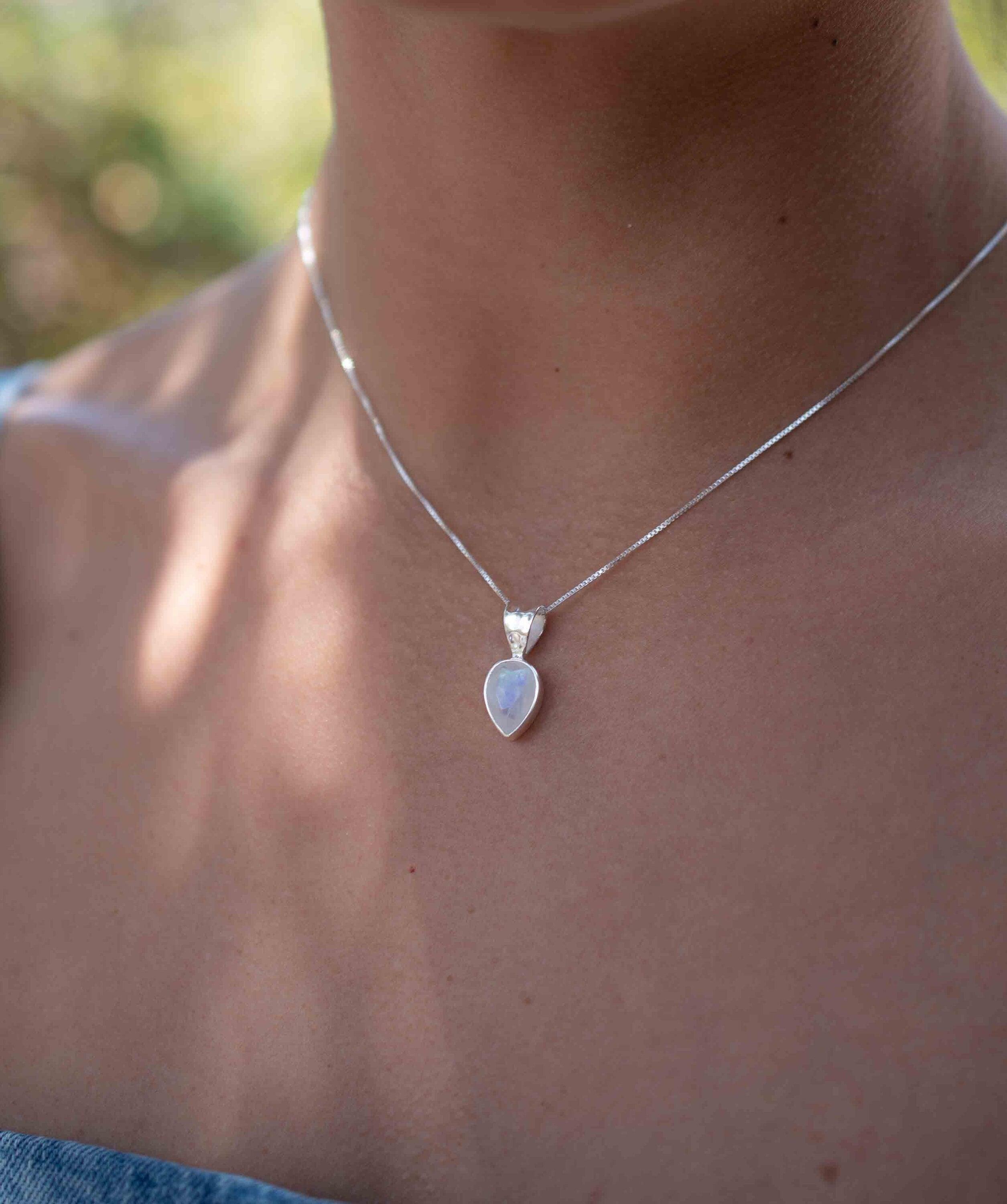 Labradorite, Aqua Chalcedony, Rose Quartz, Moonstone ~ Tear Drop ~ Sterling Silver ~ Charm ~ Layered ~ minimalist ~ delicate MP009