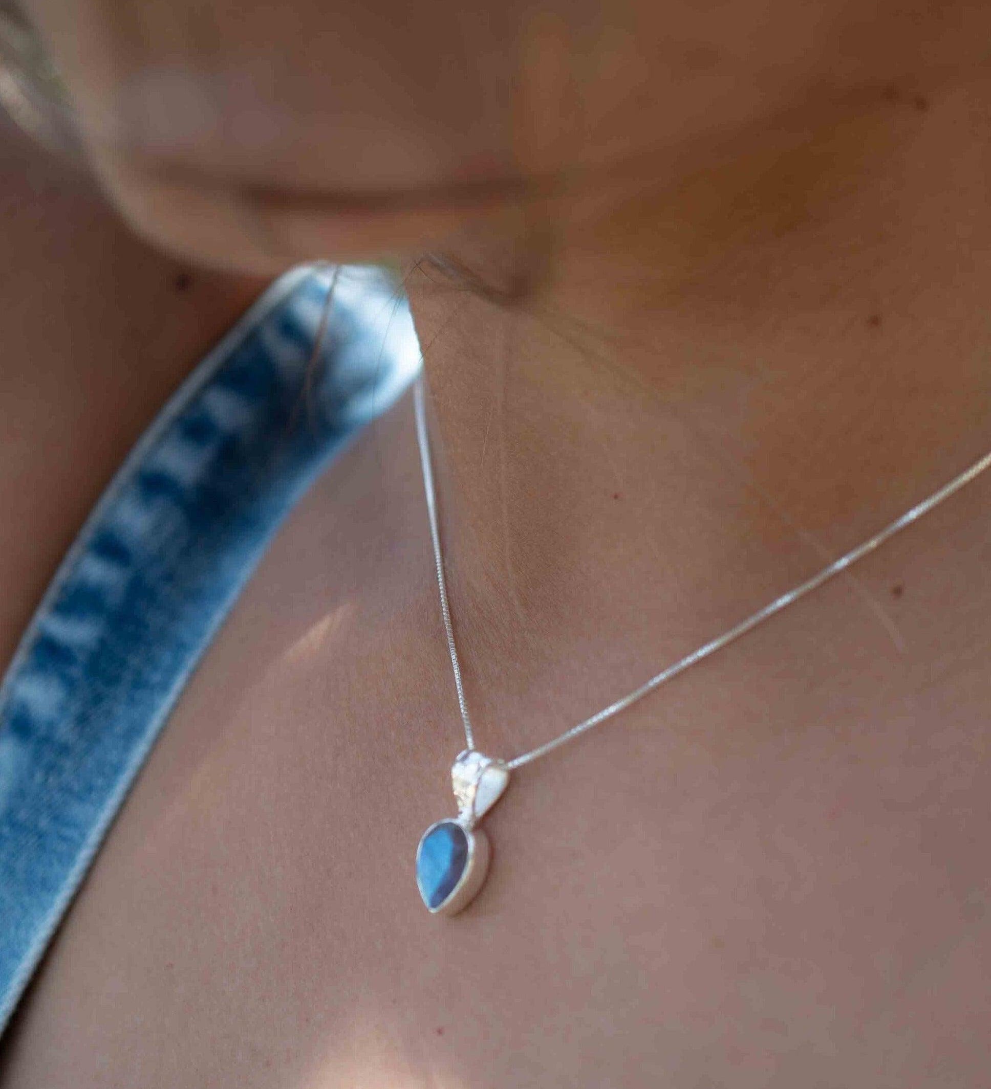 Labradorite, Aqua Chalcedony, Rose Quartz, Moonstone ~ Tear Drop ~ Sterling Silver ~ Charm ~ Layered ~ minimalist ~ delicate MP009