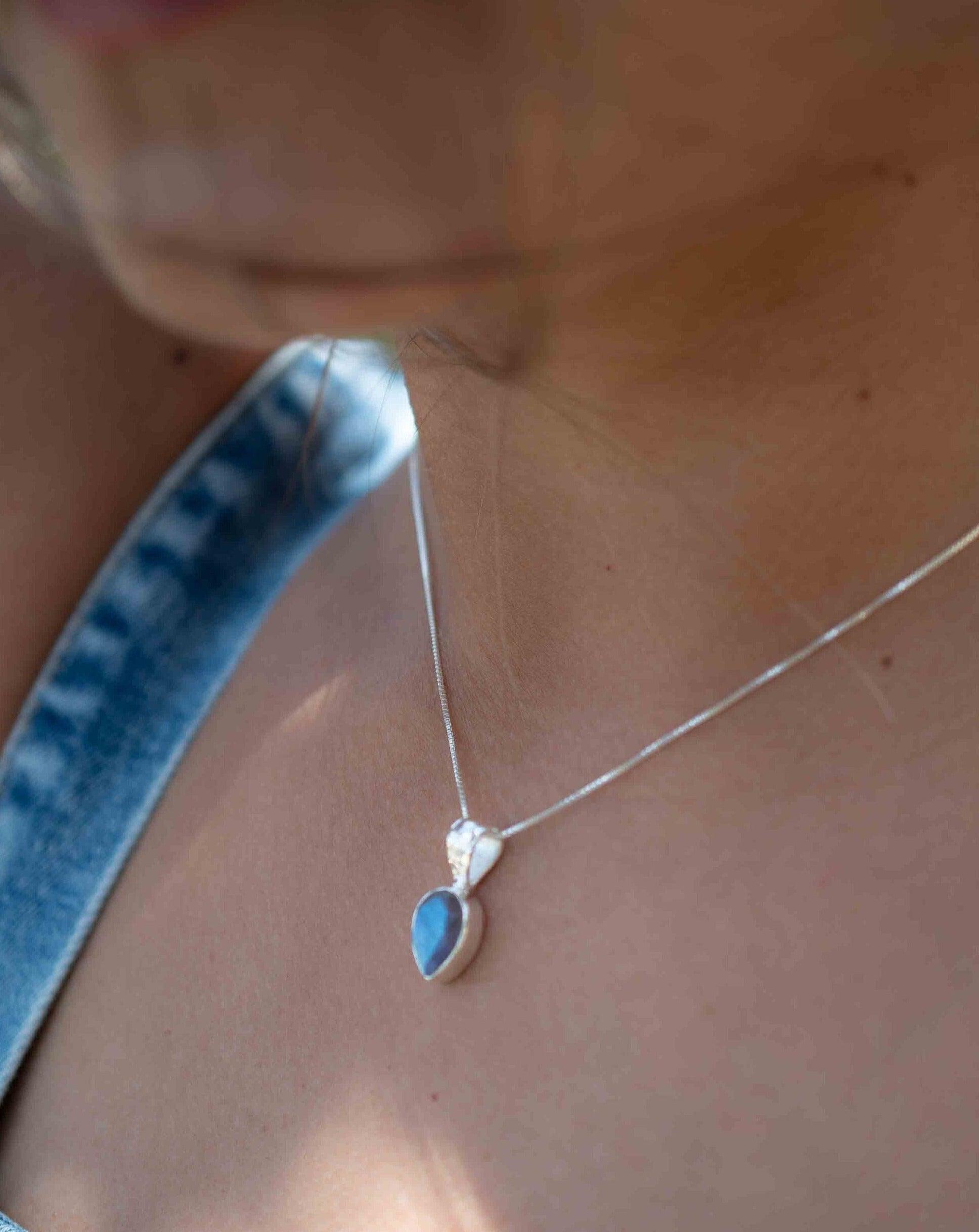 Labradorite, Aqua Chalcedony, Rose Quartz, Moonstone ~ Tear Drop ~ Sterling Silver ~ Charm ~ Layered ~ minimalist ~ delicate MP009