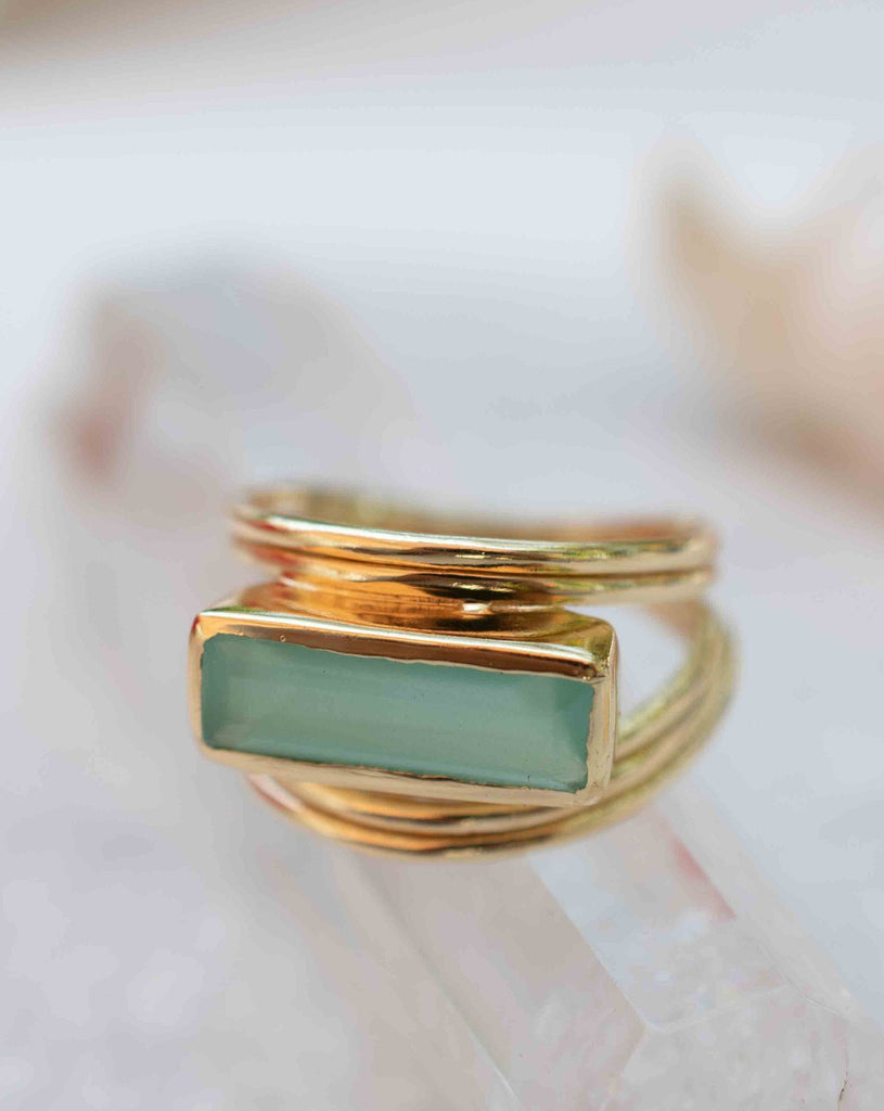 Aqua Chalcedony Gold Ring ~ Delicate ~ 18k Gold Plated ~ Handmade ~ Gemstone ~ Statement  ~ Hippie ~Bohemian~ June Birthstone ~ MR302