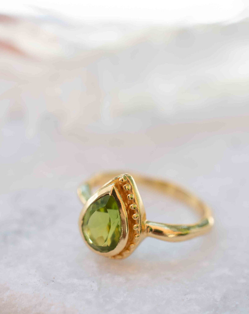Peridot Gold Ring ~ Delicate ~ 18k Gold Plated ~ Handmade ~ Gemstone~Statement ~Everyday~ Hippie~Bohemian~Stackable MR312