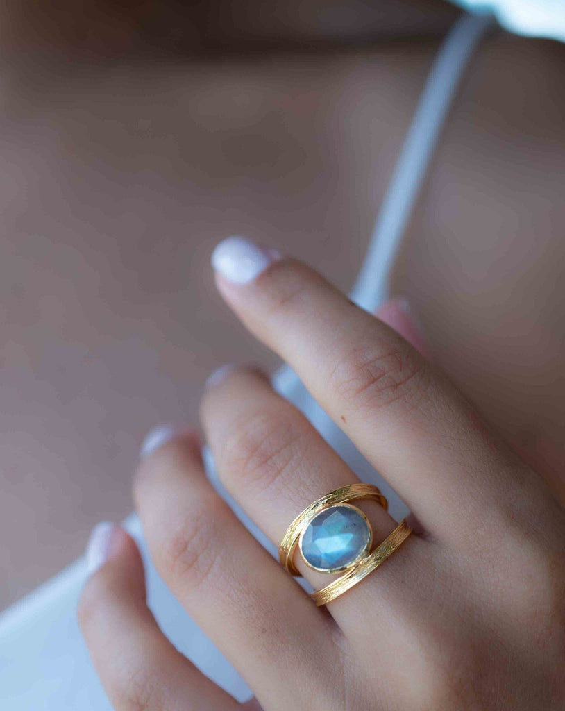 Rainbow Labradorite Tear Drop Ring ~ Gemstone ~ Natural ~ 18k Gold Plated ~ Jewelry ~ Handmade~February Birthstone - MR308
