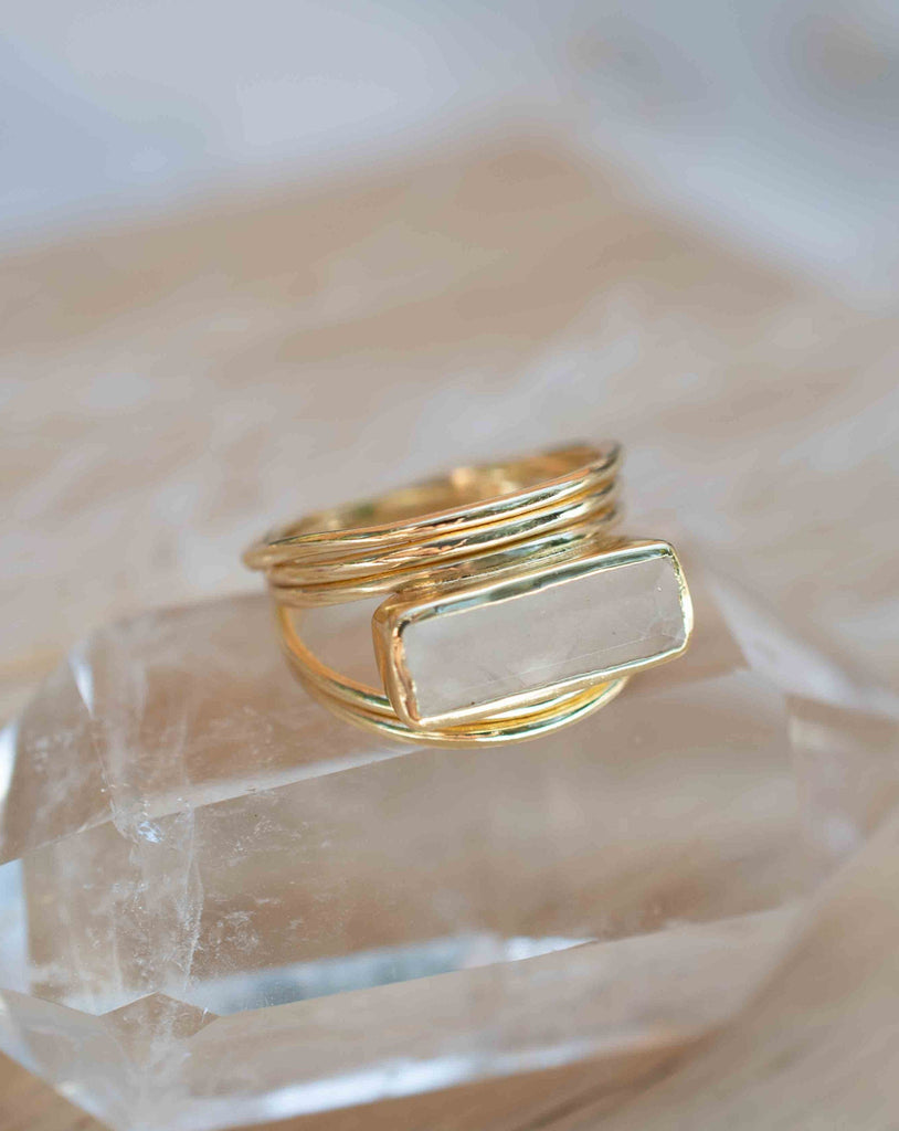 Moonstone Ring ~ Rectangular Stone ~ 18k Gold Plated ~ Jewelry ~ Handmade ~ Stackable ~ Boho ~ MR303