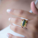 Peridot Hydro Ring ~ Rectangular Stone ~ 18k Gold Plated ~ Jewelry ~ Handmade ~ Boho ~ MR301